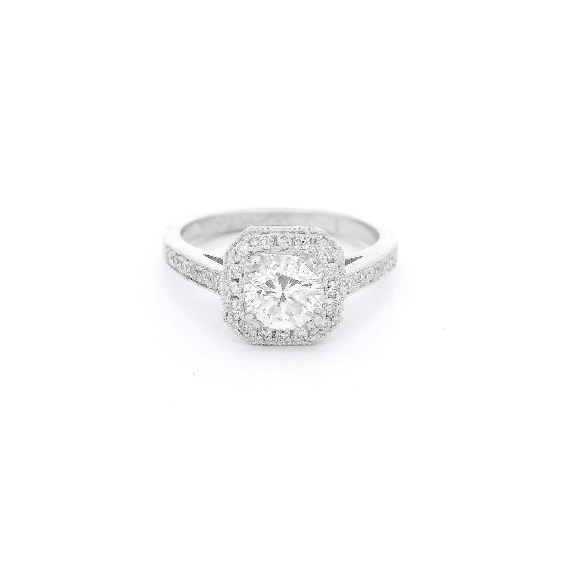 Octagon Head Round Cut Diamond Bridal Ring with Milgrain - Forever Rox Fine Jewelry