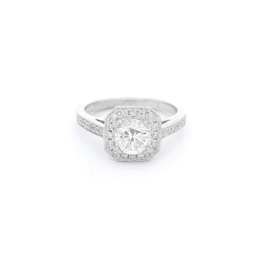 Octagon Head Round Cut Diamond Bridal Ring with Milgrain - Forever Rox Fine Jewelry