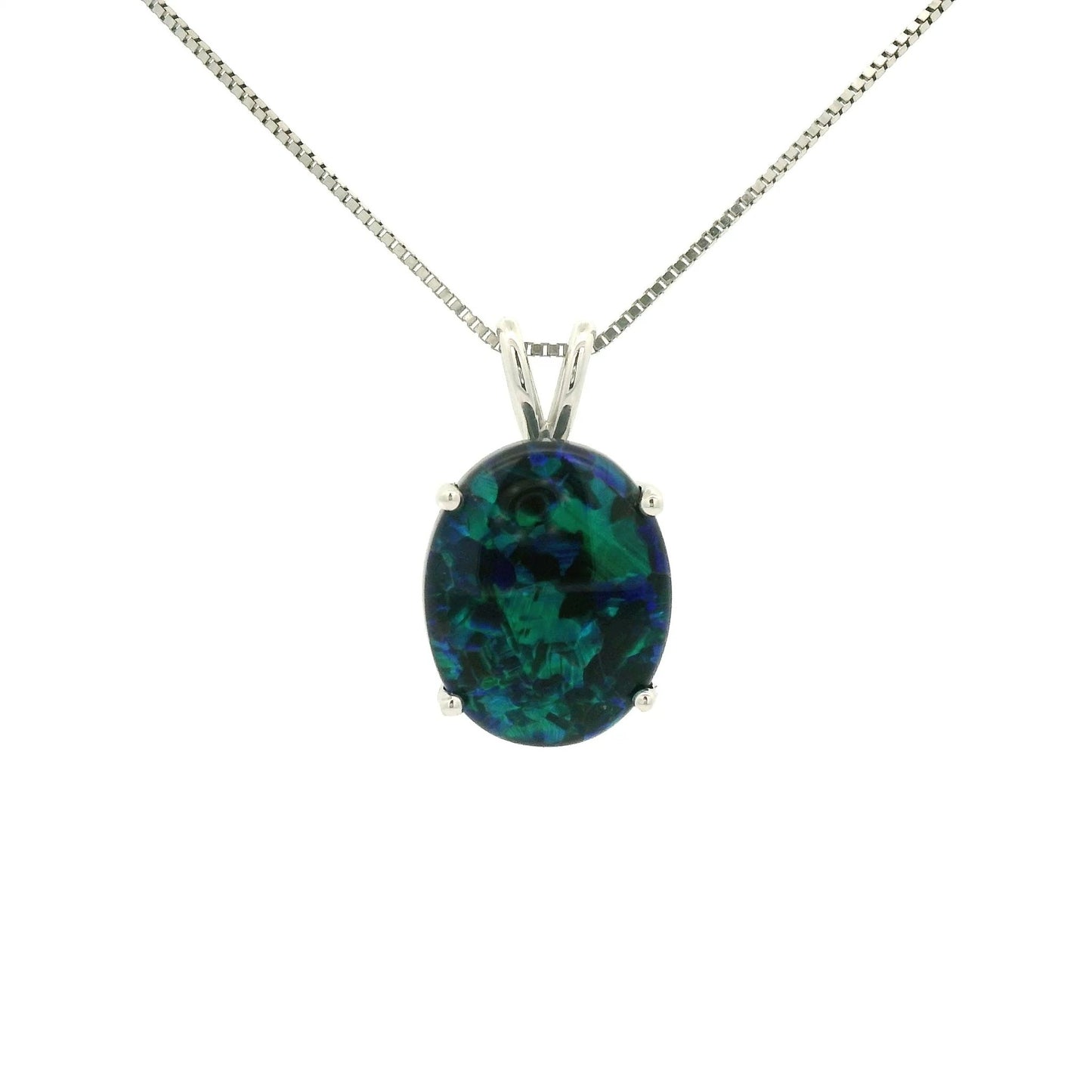 Oval Black Lightning Ridge Opal White Gold Pendant - Forever Rox Fine Jewelry