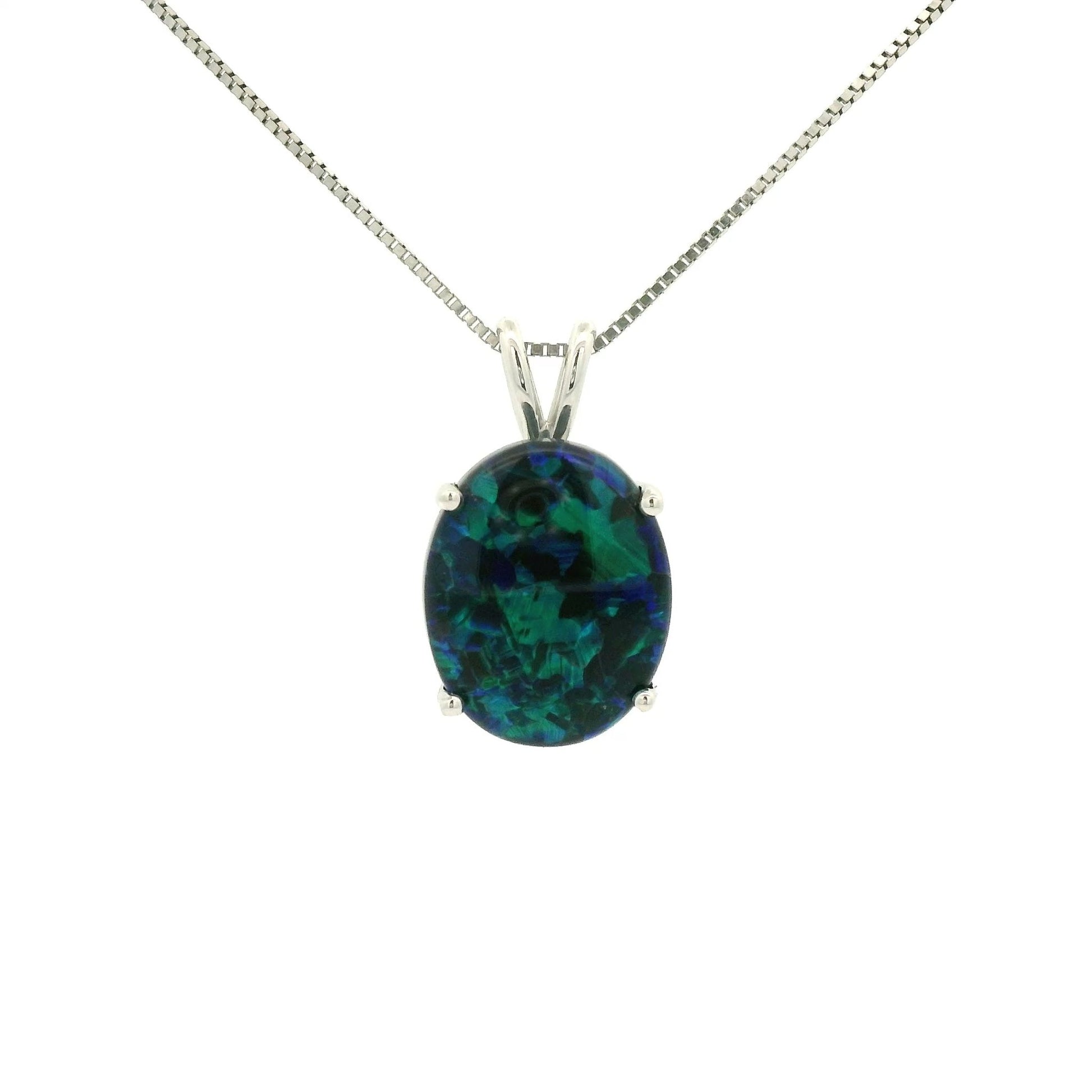 Oval Black Lightning Ridge Opal White Gold Pendant - Forever Rox Fine Jewelry