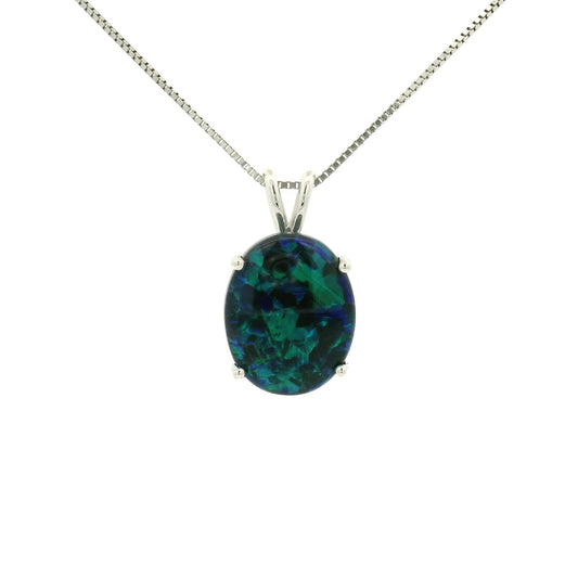 Oval Black Lightning Ridge Opal White Gold Pendant - Forever Rox Fine Jewelry