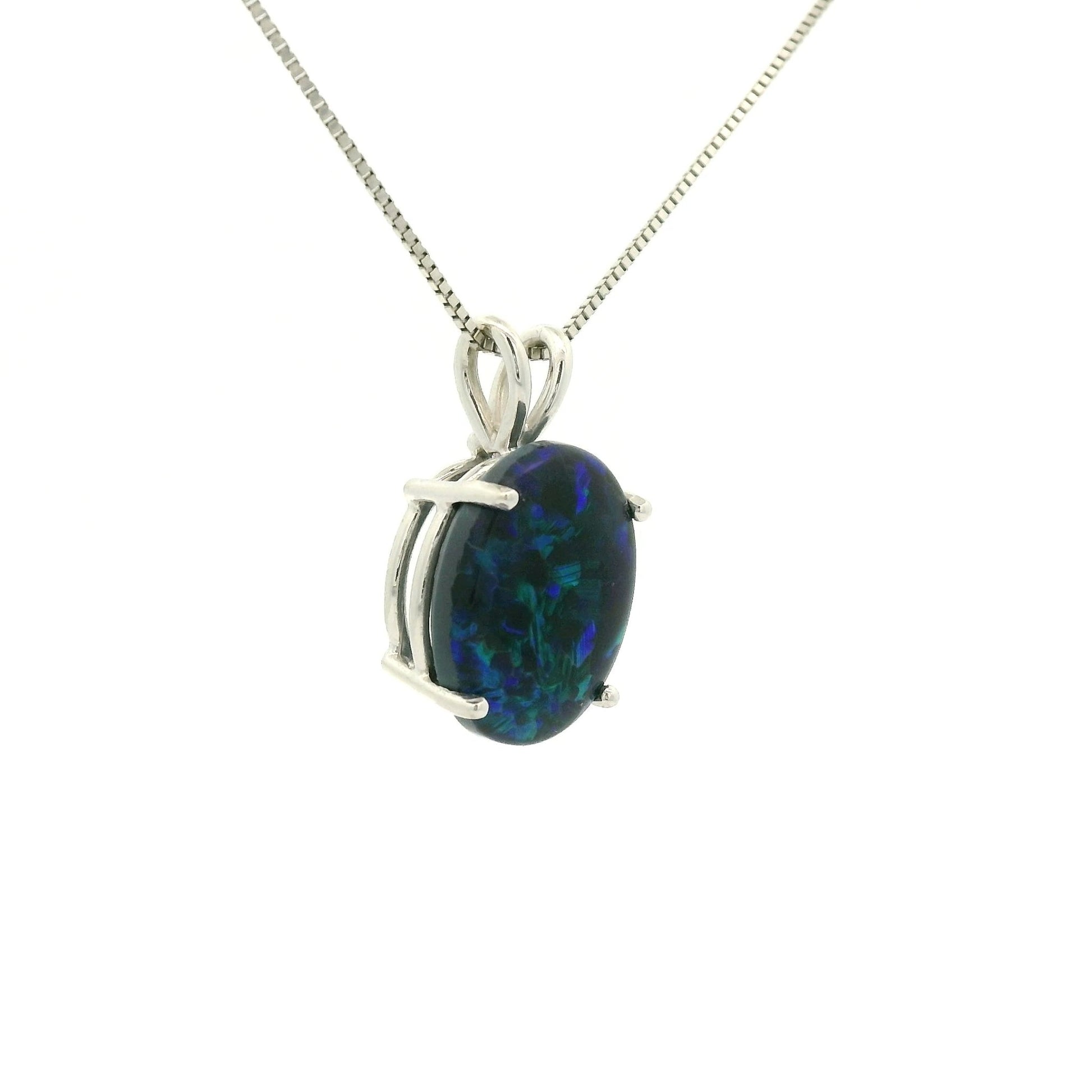 Oval Black Lightning Ridge Opal White Gold Pendant - Forever Rox Fine Jewelry