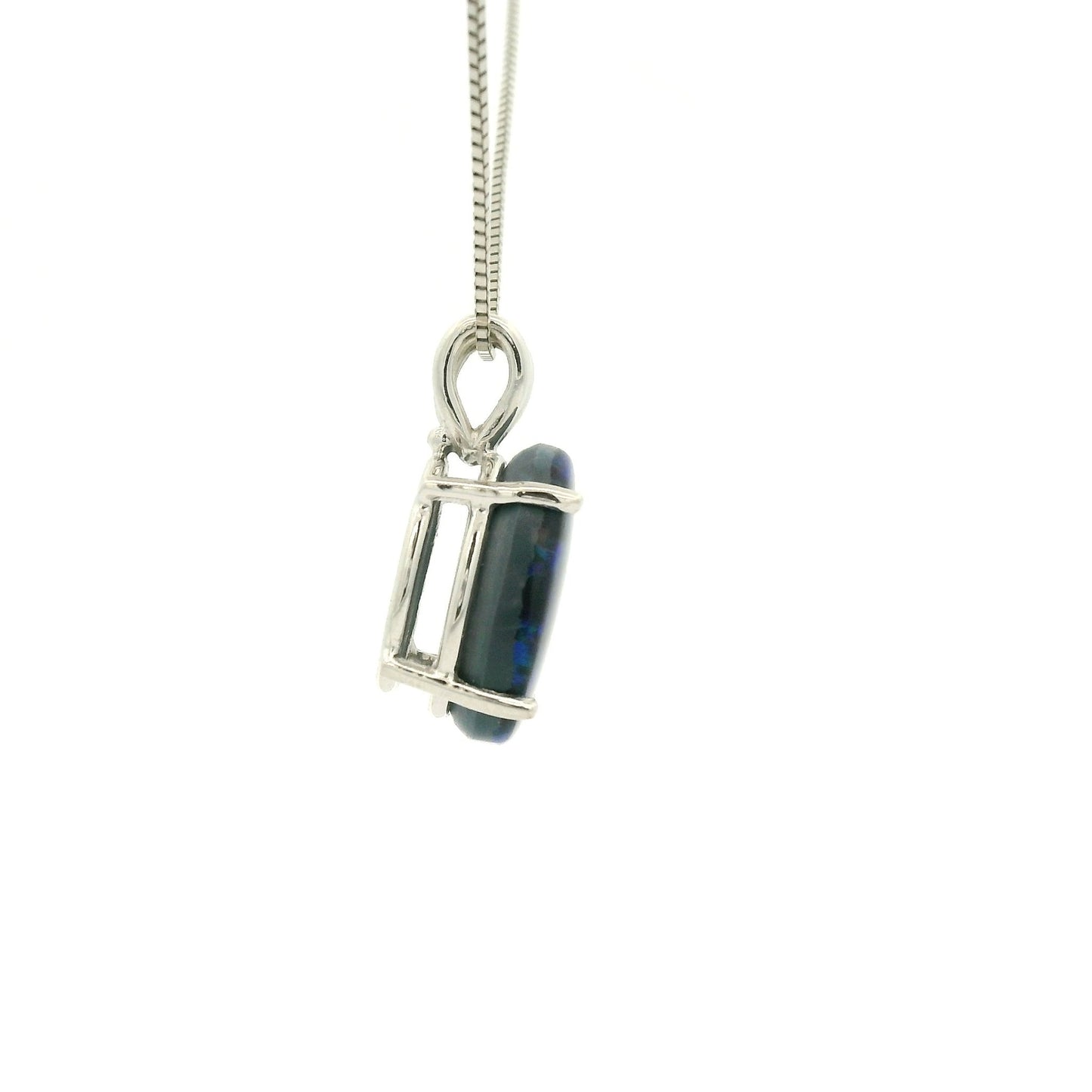Oval Black Lightning Ridge Opal White Gold Pendant - Forever Rox Fine Jewelry