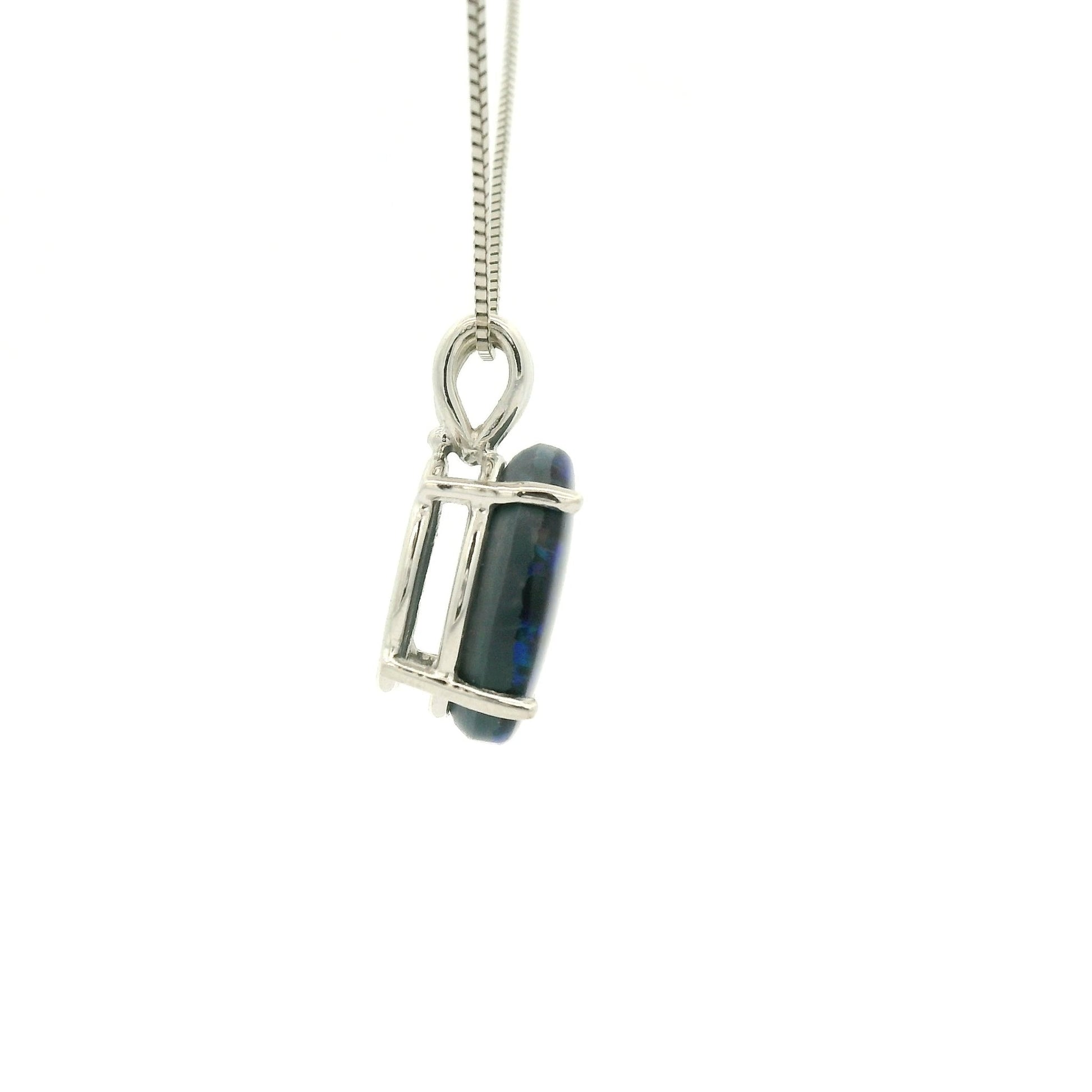 Oval Black Lightning Ridge Opal White Gold Pendant - Forever Rox Fine Jewelry