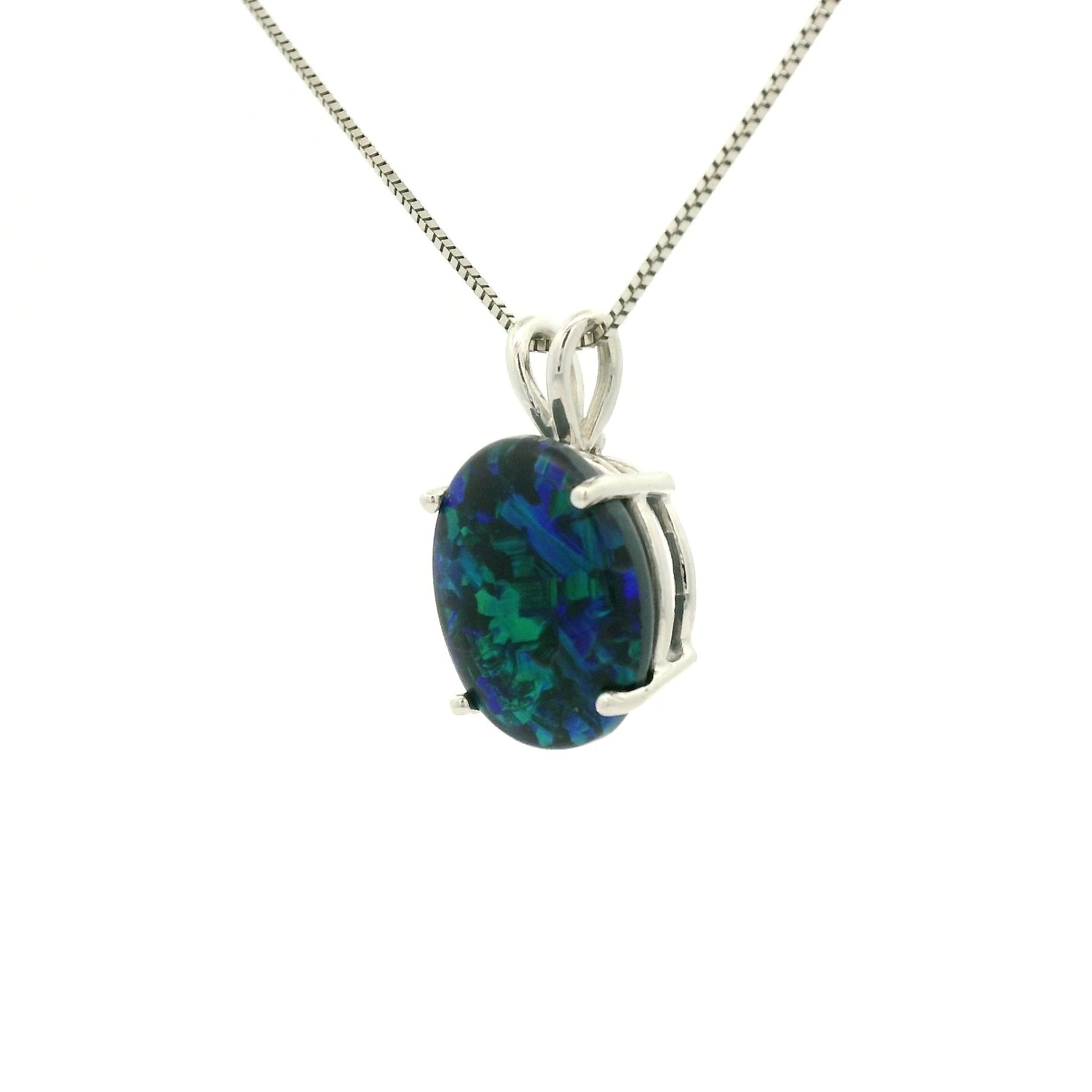 Oval Black Lightning Ridge Opal White Gold Pendant - Forever Rox Fine Jewelry
