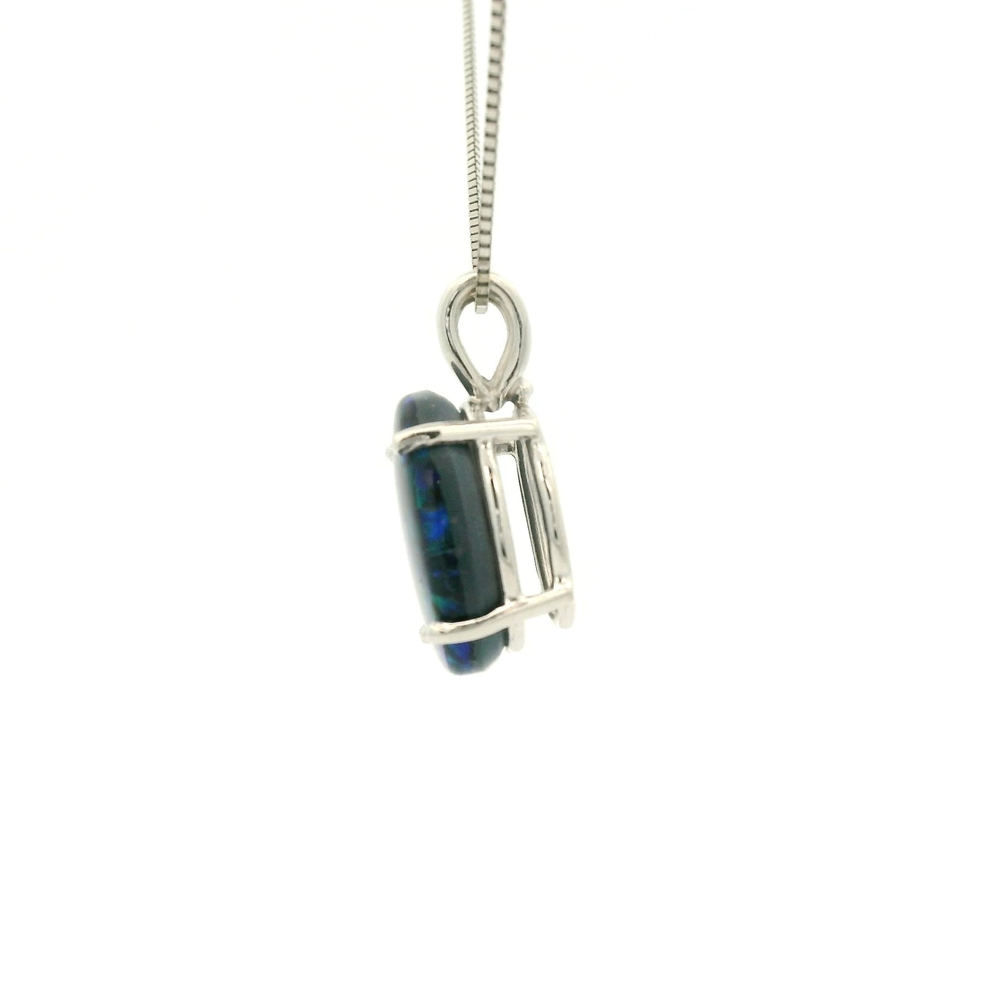 Oval Black Lightning Ridge Opal White Gold Pendant - Forever Rox Fine Jewelry