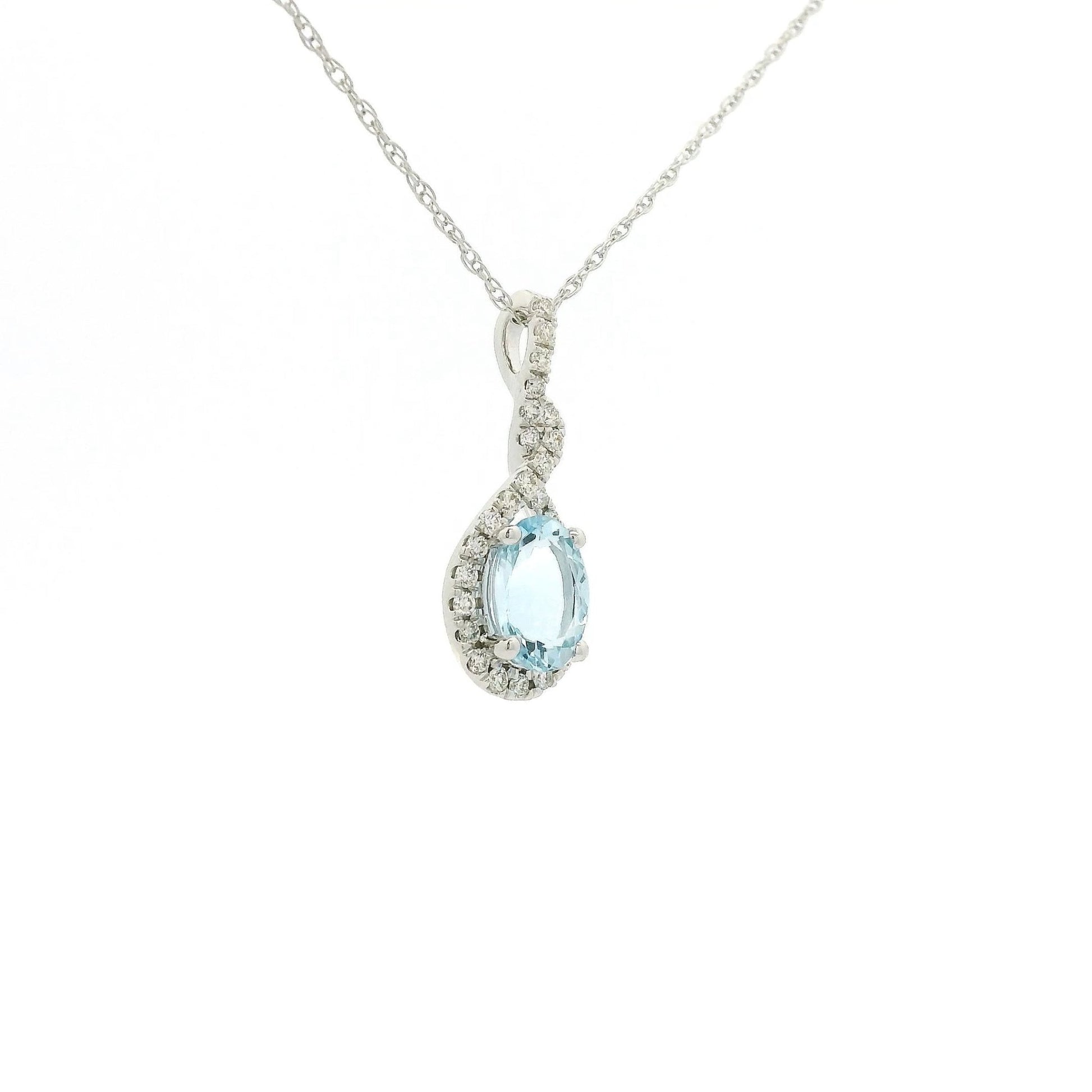 Oval Cut Aquamarine & Diamond Infinity Pendant - Forever Rox Fine Jewelry