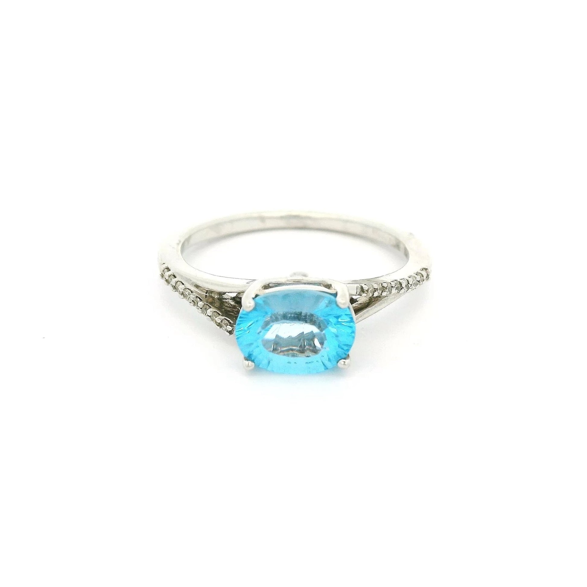 Oval Cut Blue Topaz & Diamond Ring - Forever Rox