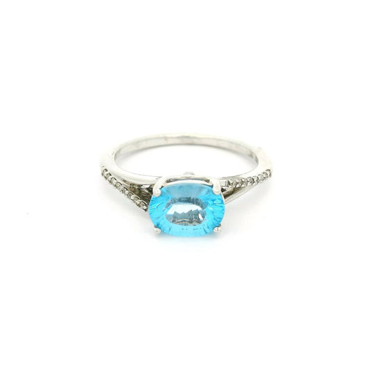 Oval Cut Blue Topaz & Diamond Ring - Forever Rox