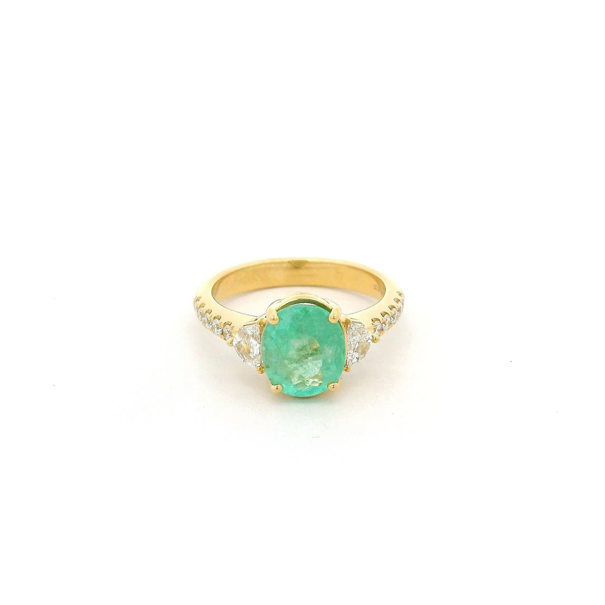 Oval Cut Blueish Green Paraíba Tourmaline Ring with Chevron & Round Cut Diamonds - Forever Rox Fine Jewelry
