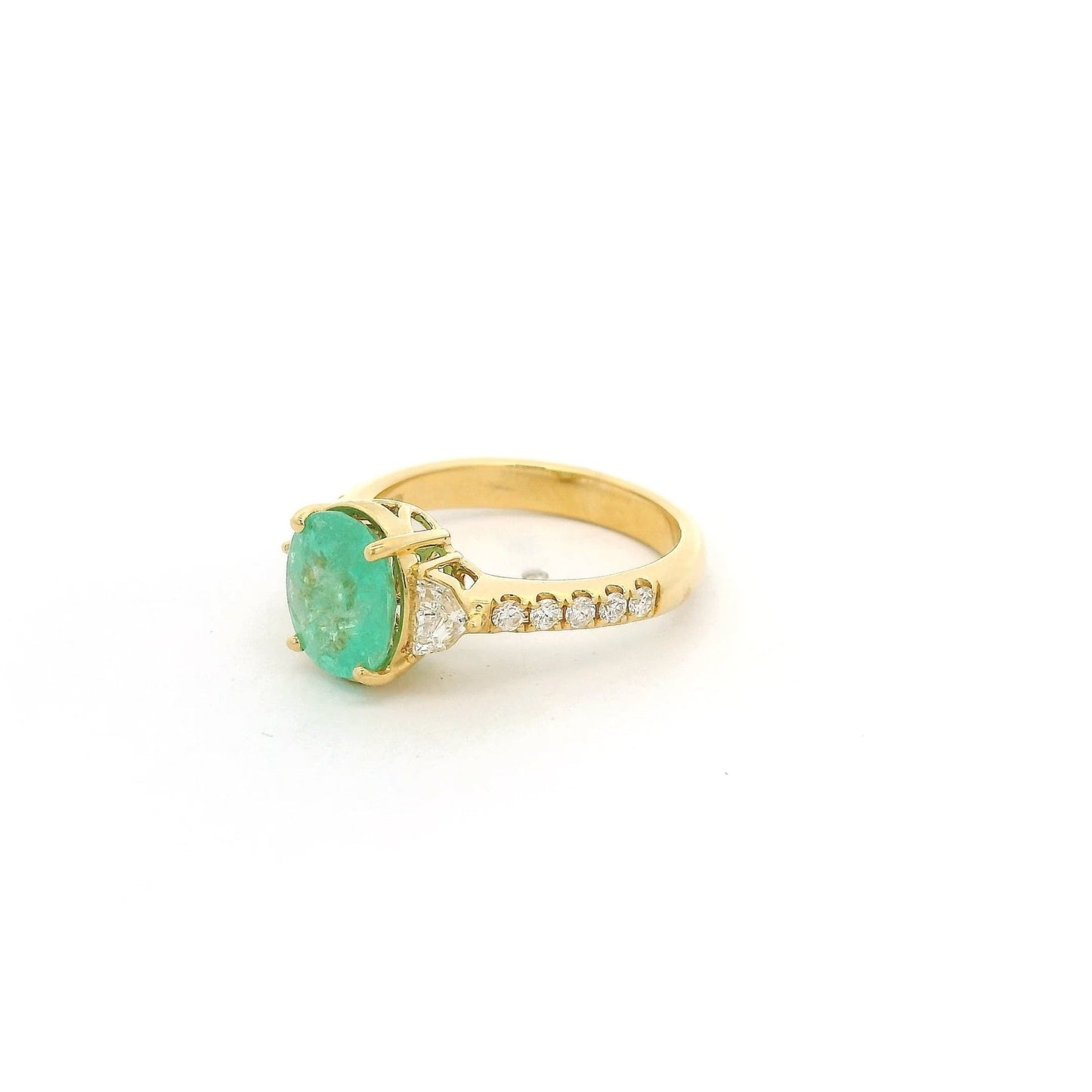 Oval Cut Blueish Green Paraíba Tourmaline Ring with Chevron & Round Cut Diamonds - Forever Rox Fine Jewelry