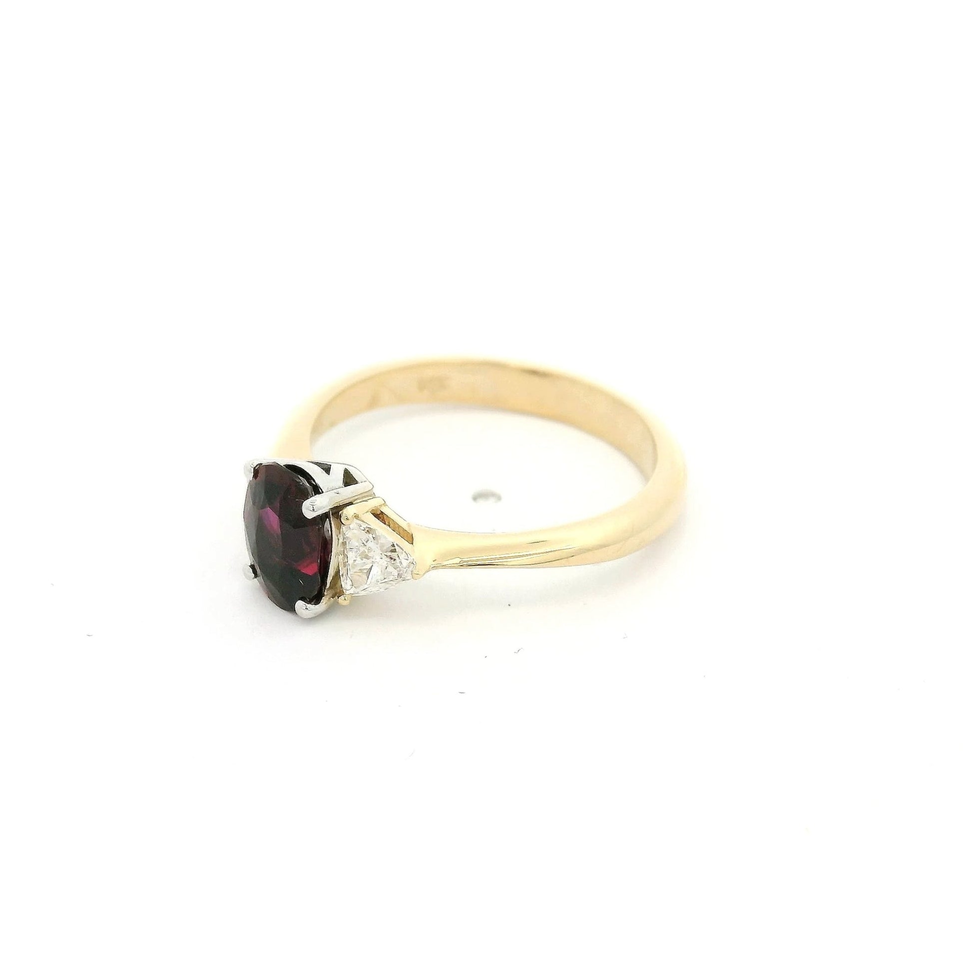 Oval Cut Certified No Heat Ruby & Triangle Cut Diamond Ring - Forever Rox Fine Jewelry