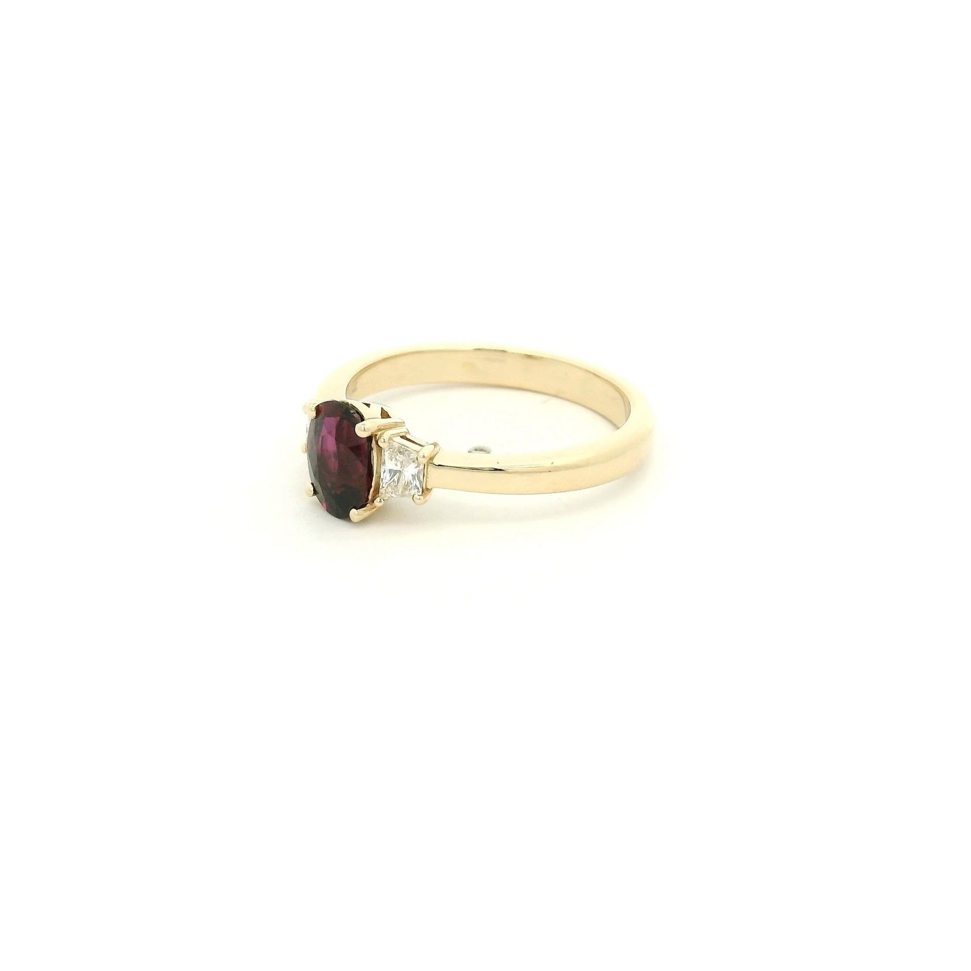Oval Cut Certified No Heat Ruby & Triangle Cut Diamond Ring - Forever Rox Fine Jewelry