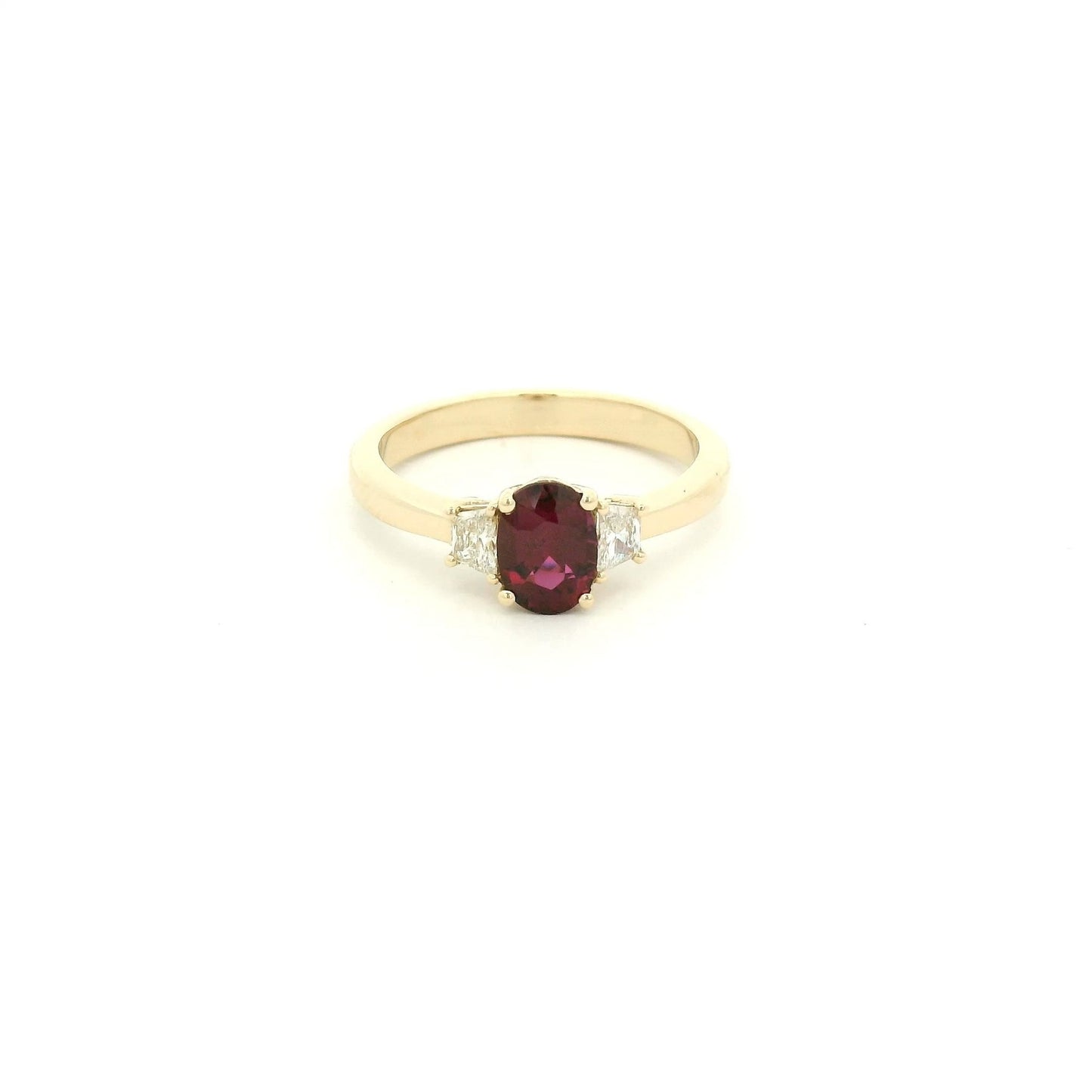 Oval Cut Certified No Heat Ruby & Triangle Cut Diamond Ring - Forever Rox Fine Jewelry
