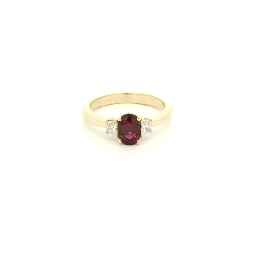 Oval Cut Certified No Heat Ruby & Triangle Cut Diamond Ring - Forever Rox Fine Jewelry
