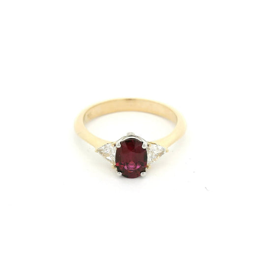 Oval Cut Certified No Heat Ruby & Triangle Cut Diamond Ring - Forever Rox Fine Jewelry