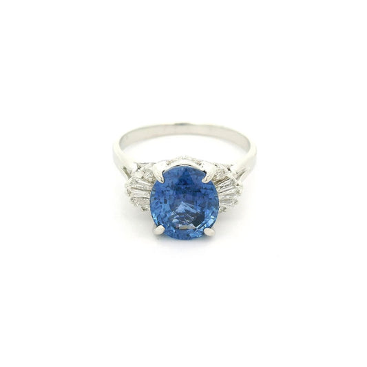 Oval Cut Ceylon Sapphire & Baguette Diamond Ring - Forever Rox Fine Jewelry