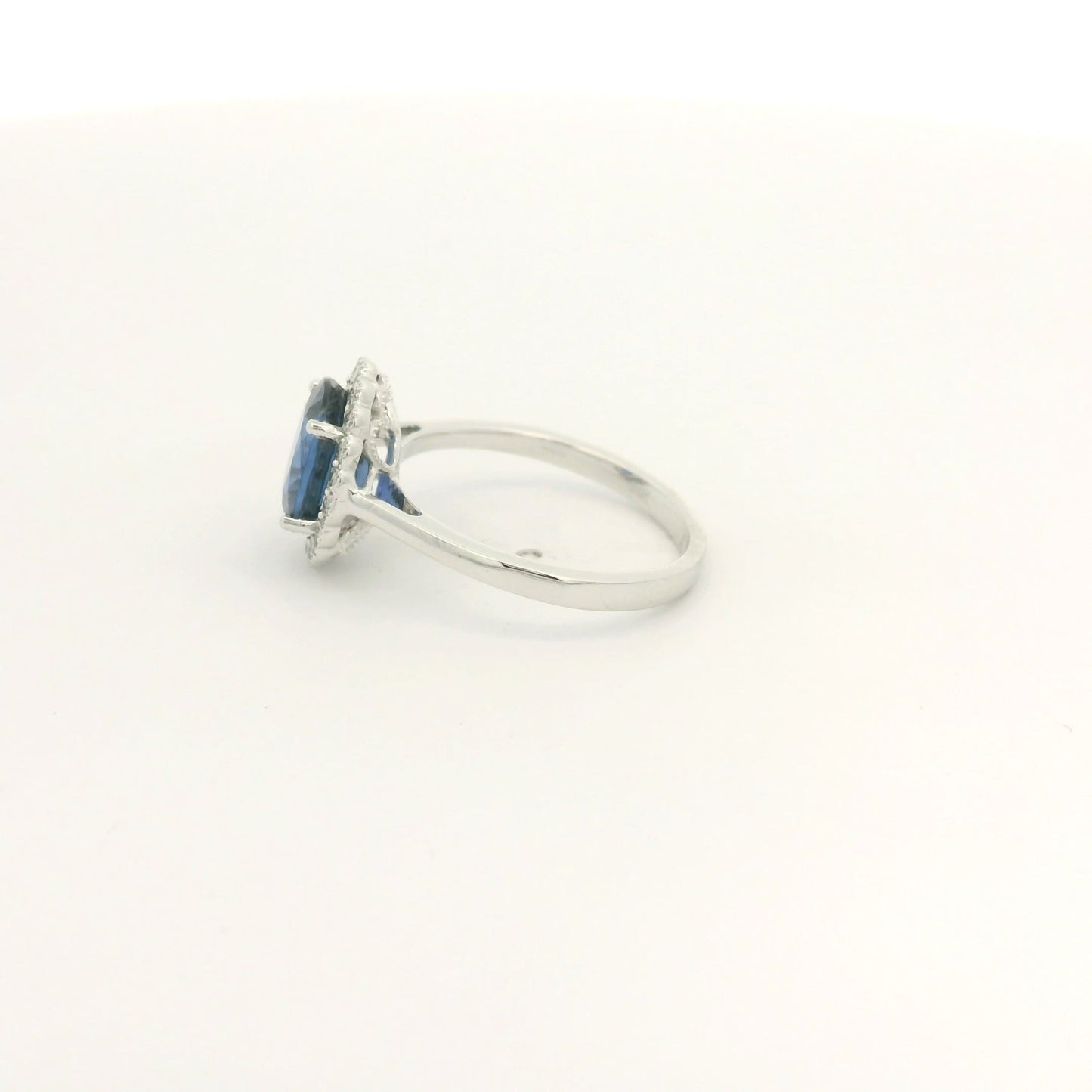 Oval Cut Dark Blue Ceylon Sapphire & Diamond Halo With Milgrain Ring - Forever Rox Fine Jewelry