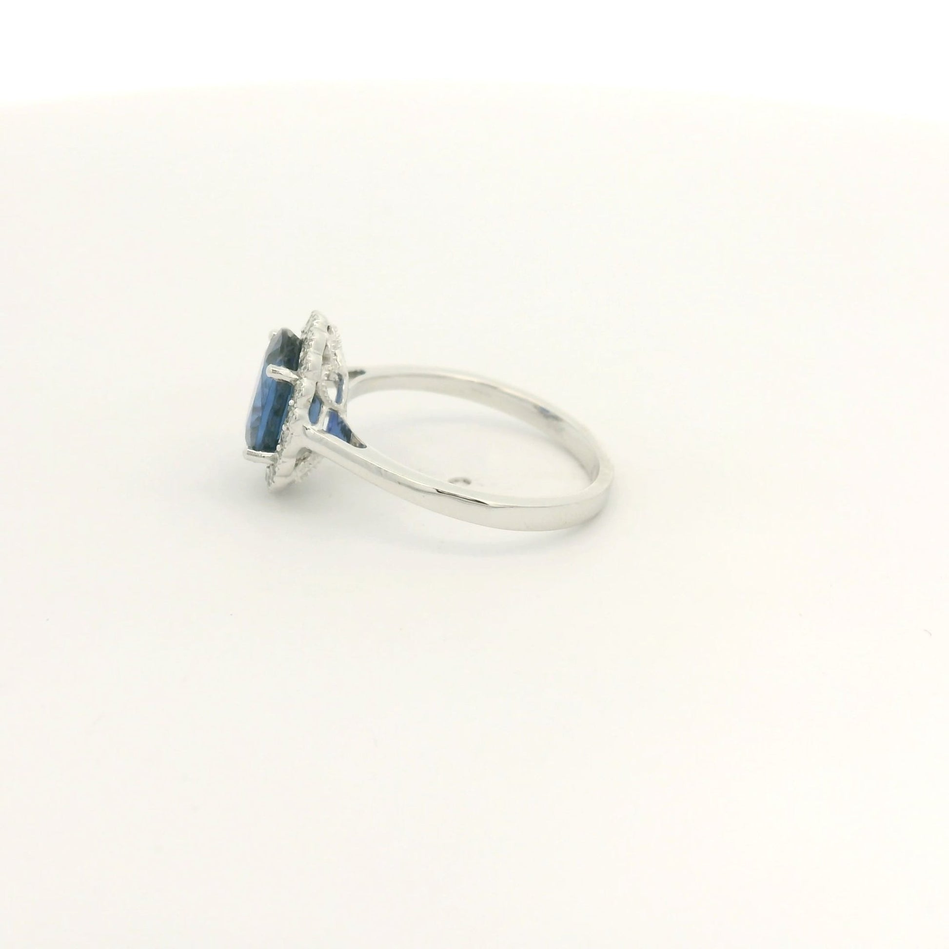 Oval Cut Dark Blue Ceylon Sapphire & Diamond Halo With Milgrain Ring - Forever Rox Fine Jewelry