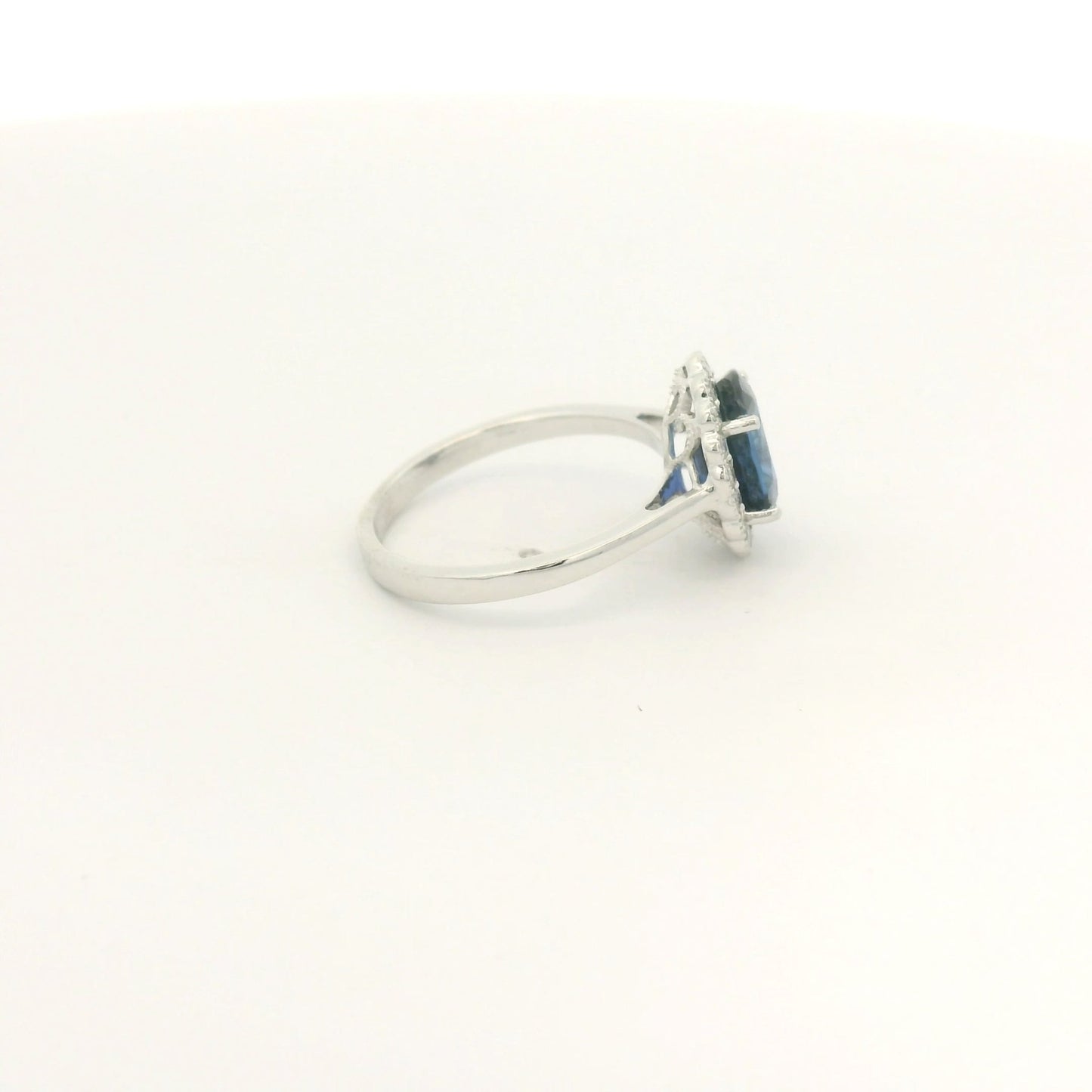 Oval Cut Dark Blue Ceylon Sapphire & Diamond Halo With Milgrain Ring - Forever Rox Fine Jewelry