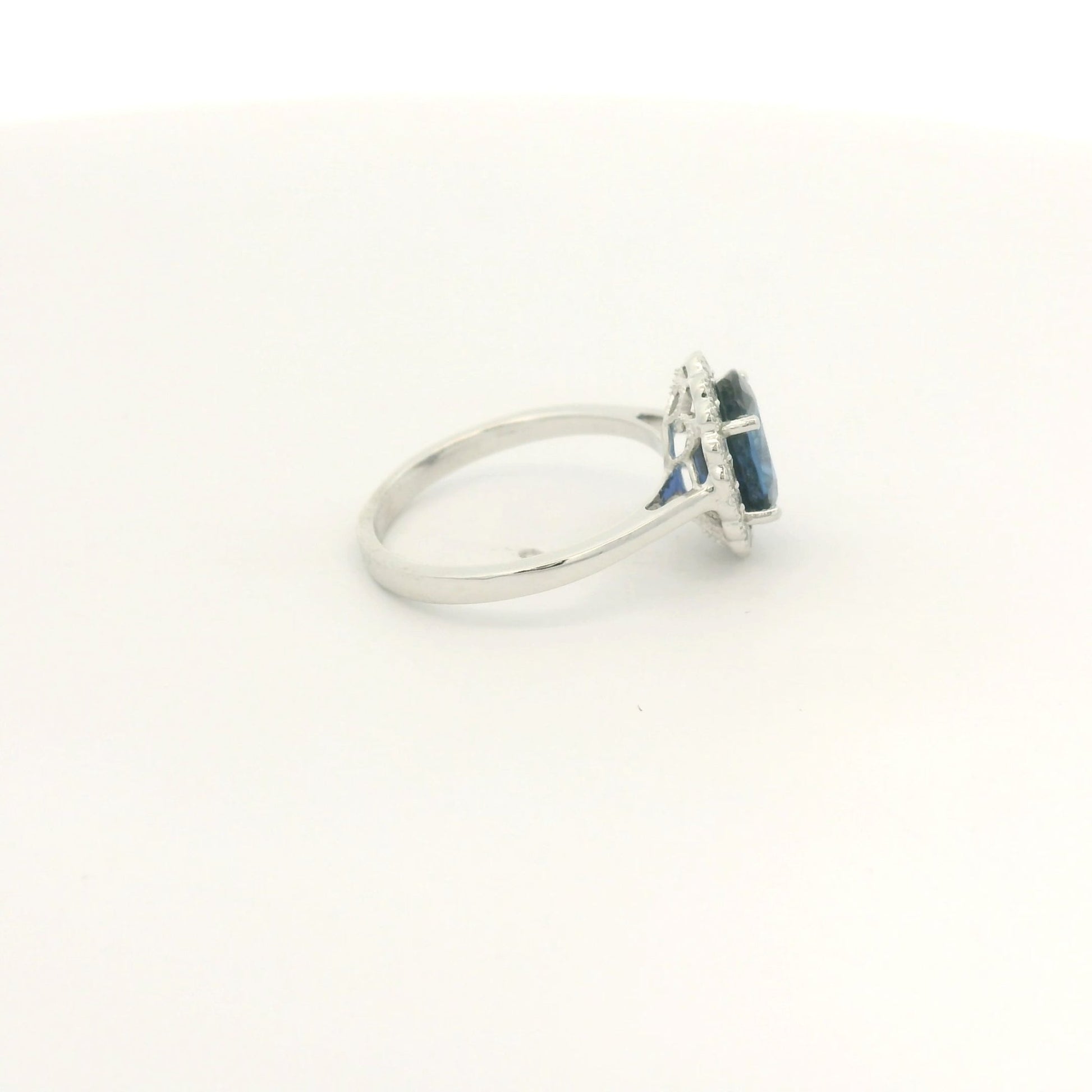 Oval Cut Dark Blue Ceylon Sapphire & Diamond Halo With Milgrain Ring - Forever Rox Fine Jewelry