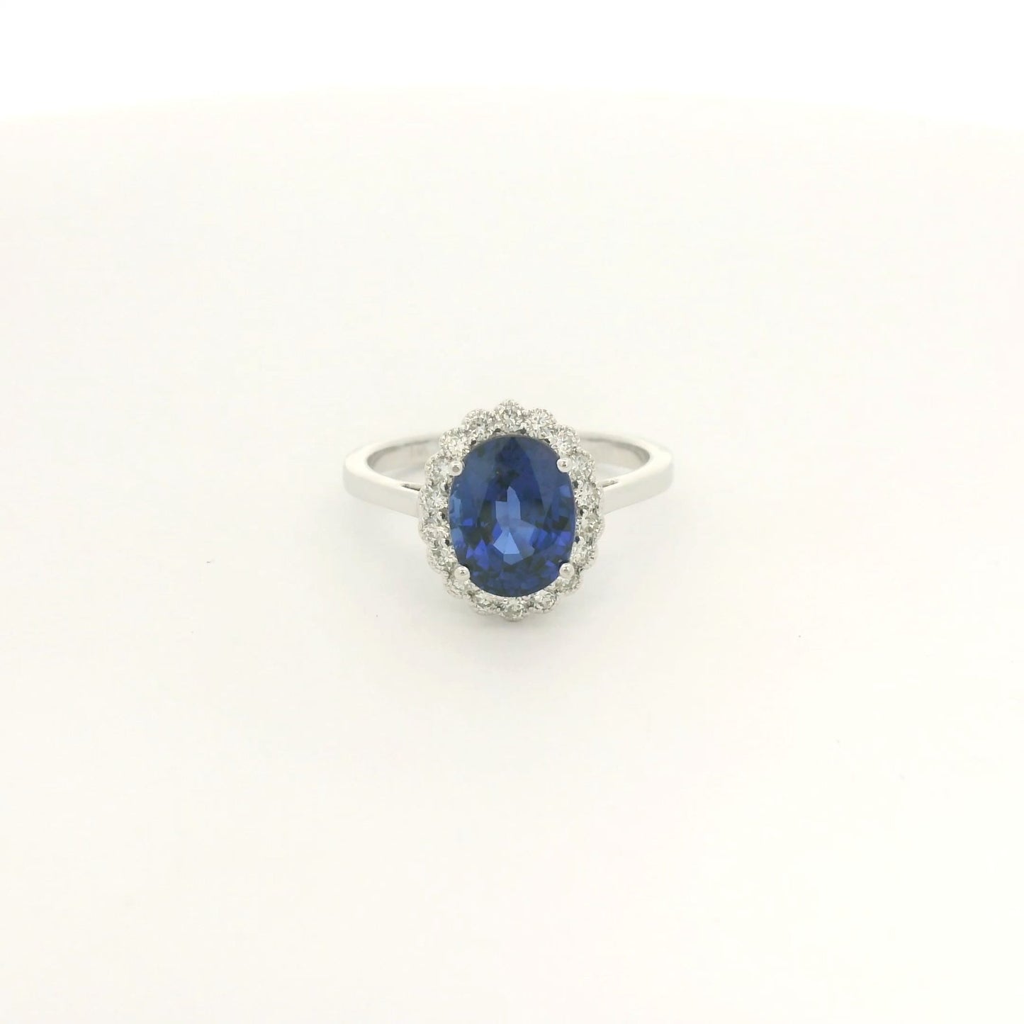 Oval Cut Dark Blue Ceylon Sapphire & Diamond Halo With Milgrain Ring - Forever Rox Fine Jewelry
