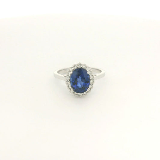 Oval Cut Dark Blue Ceylon Sapphire & Diamond Halo With Milgrain Ring - Forever Rox Fine Jewelry