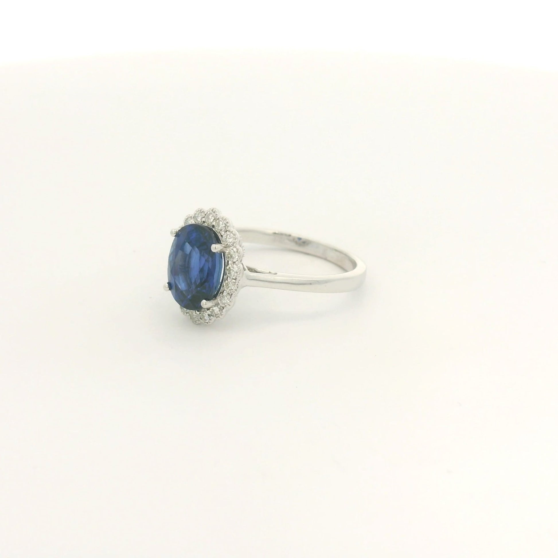 Oval Cut Dark Blue Ceylon Sapphire & Diamond Halo With Milgrain Ring - Forever Rox Fine Jewelry