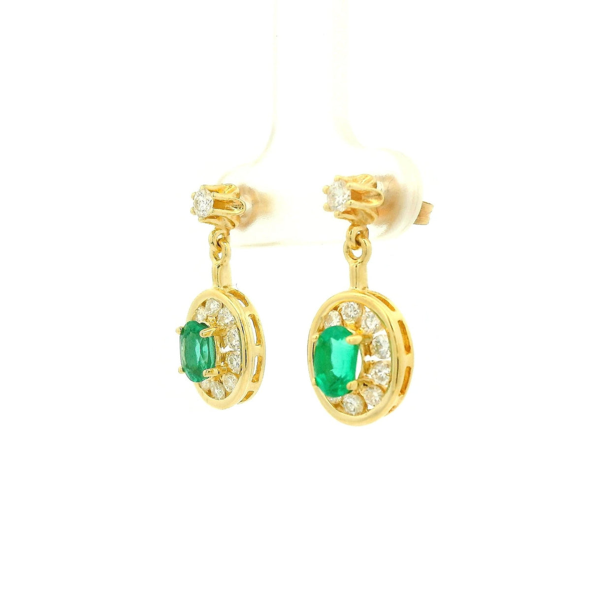 Oval Cut Emerald & Channel Set DIamond Halo Dangles - Forever Rox Fine Jewelry