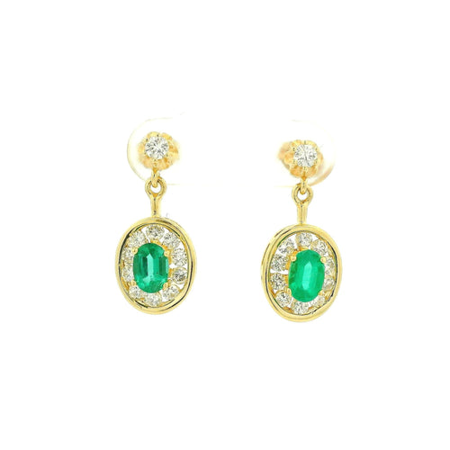 Oval Cut Emerald & Channel Set DIamond Halo Dangles - Forever Rox Fine Jewelry