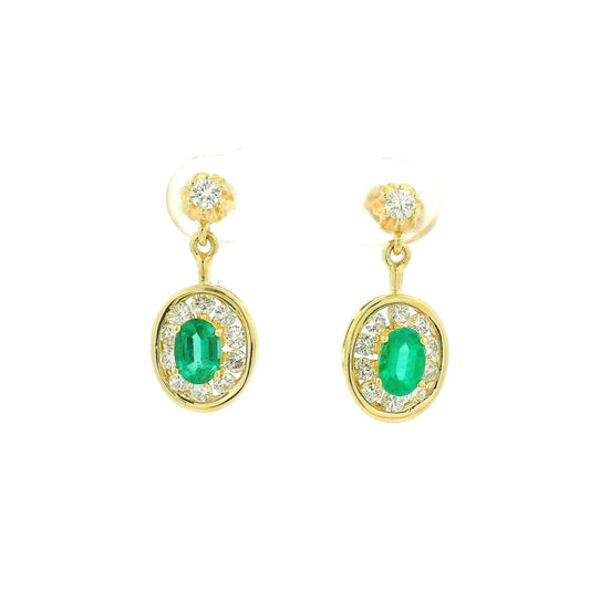 Oval Cut Emerald & Channel Set DIamond Halo Dangles - Forever Rox Fine Jewelry