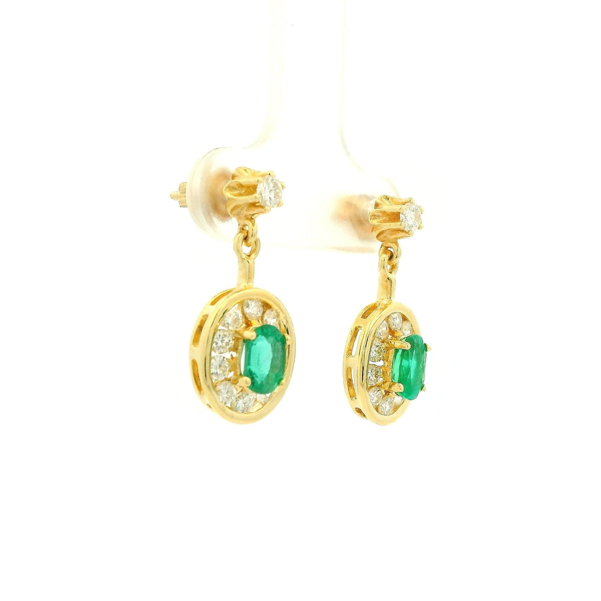 Oval Cut Emerald & Channel Set DIamond Halo Dangles - Forever Rox Fine Jewelry