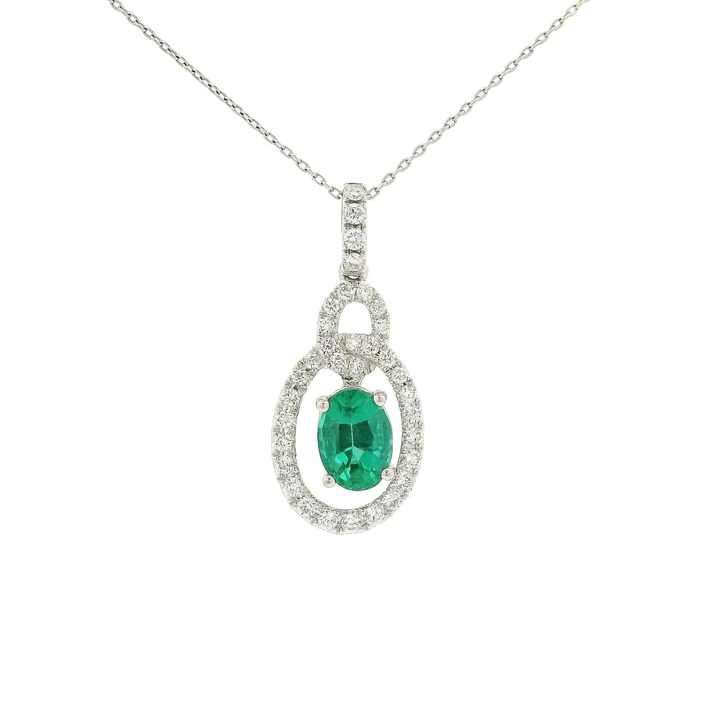 Oval Cut Emerald Interlinked Diamond Design Pendant - Forever Rox Fine Jewelry