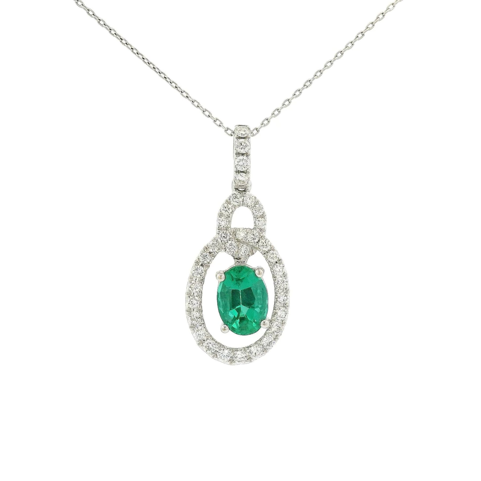 Oval Cut Emerald Interlinked Diamond Design Pendant - Forever Rox Fine Jewelry