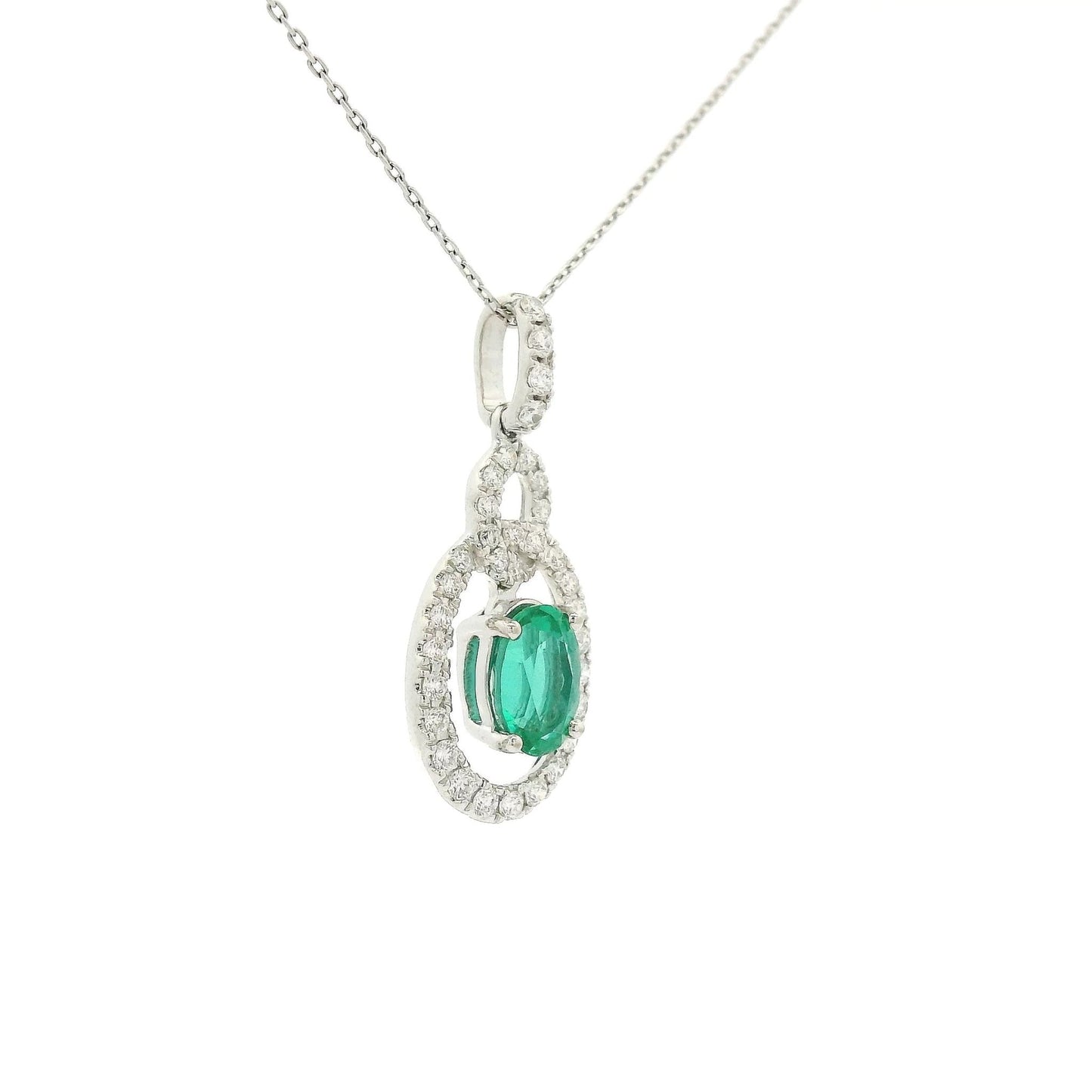 Oval Cut Emerald Interlinked Diamond Design Pendant - Forever Rox Fine Jewelry