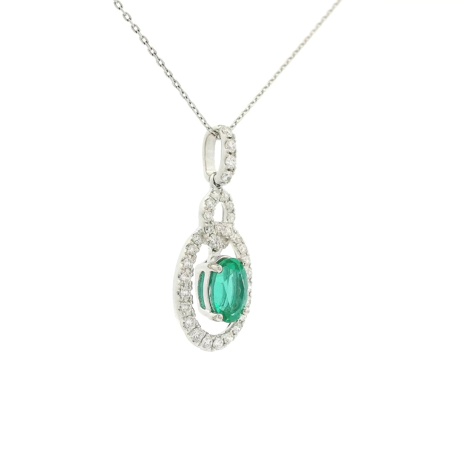 Oval Cut Emerald Interlinked Diamond Design Pendant - Forever Rox Fine Jewelry