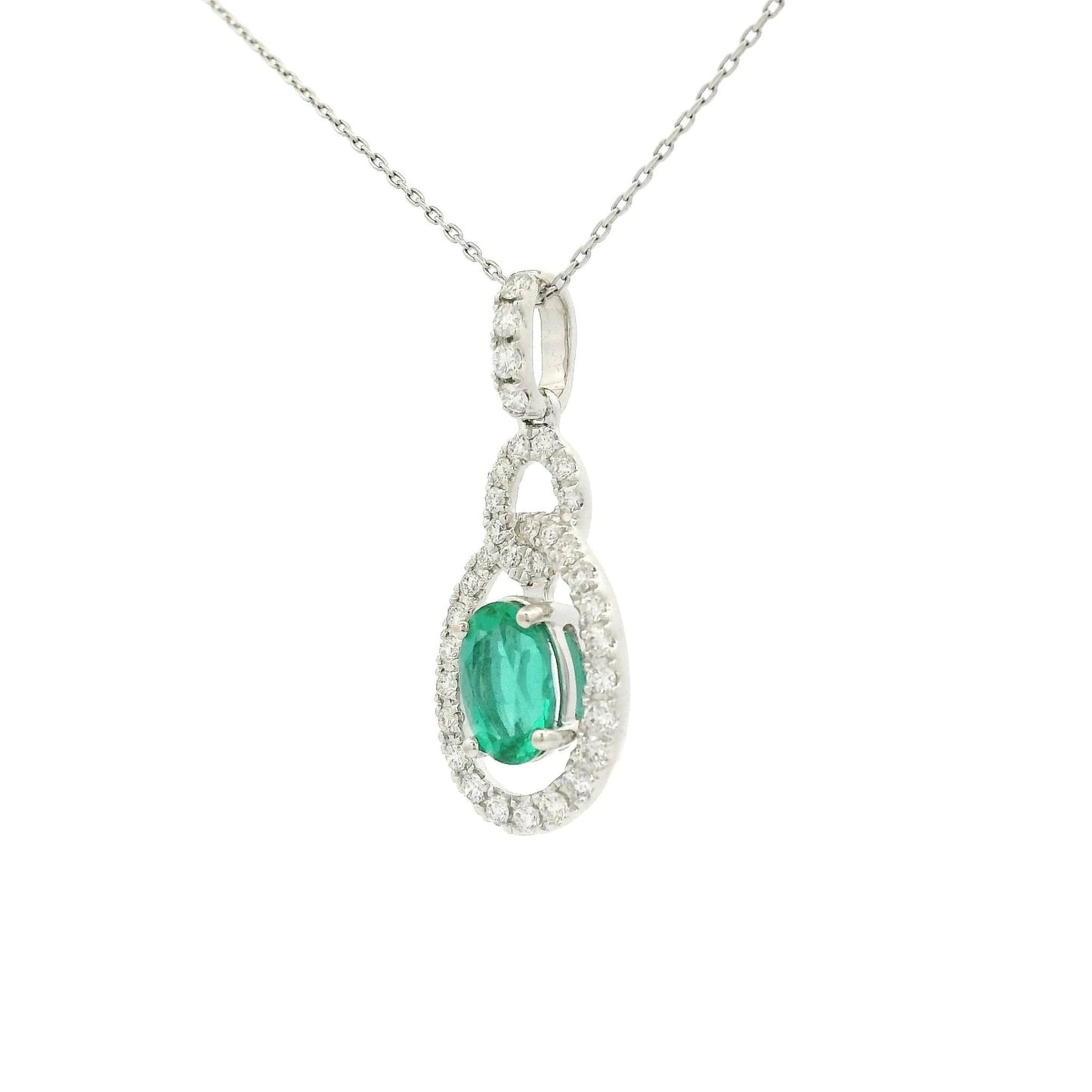 Oval Cut Emerald Interlinked Diamond Design Pendant - Forever Rox Fine Jewelry