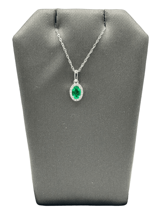Oval Cut Emerald Pendant With Diamond Halo - Forever Rox
