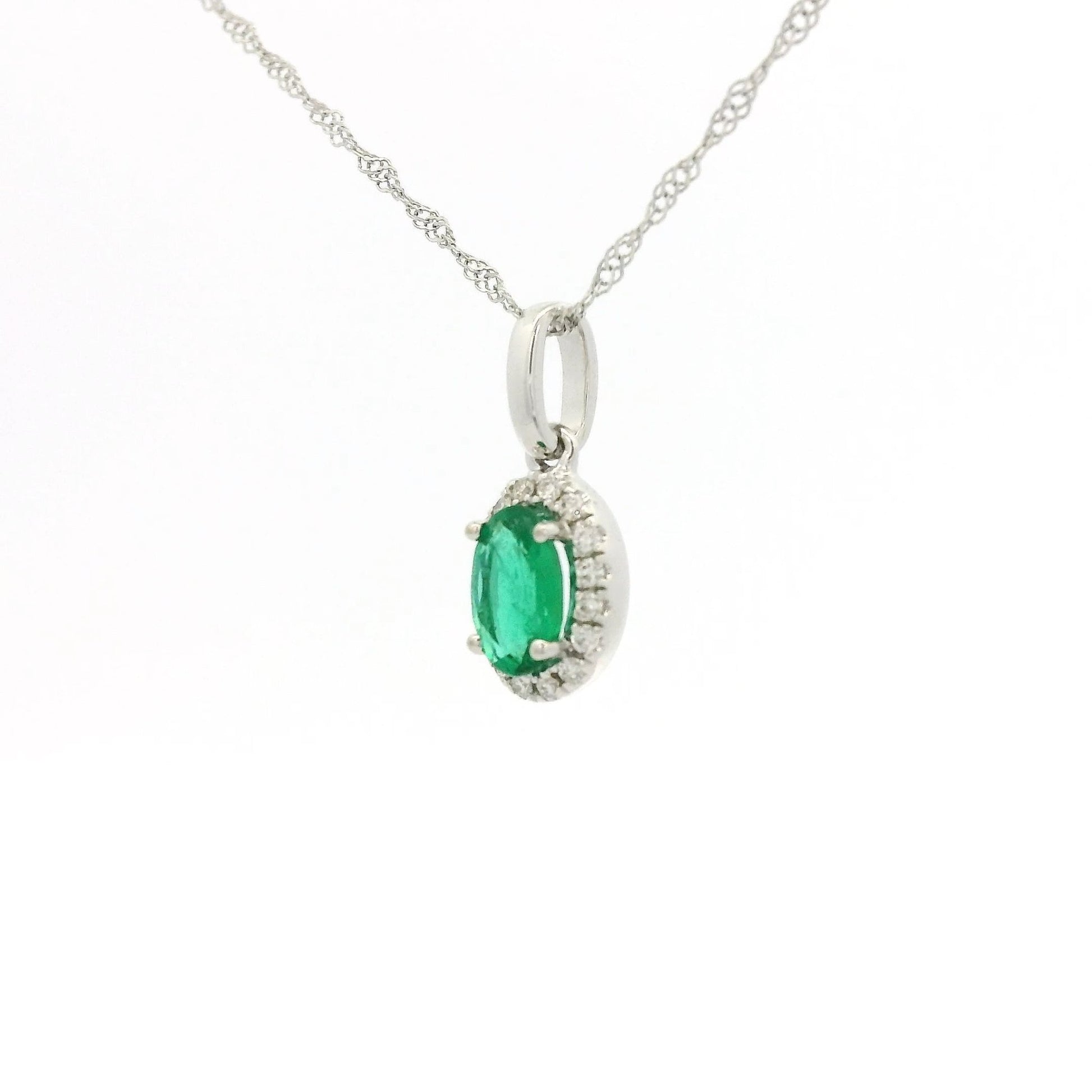 Oval Cut Emerald Pendant with Diamond Halo - Forever Rox Fine Jewelry