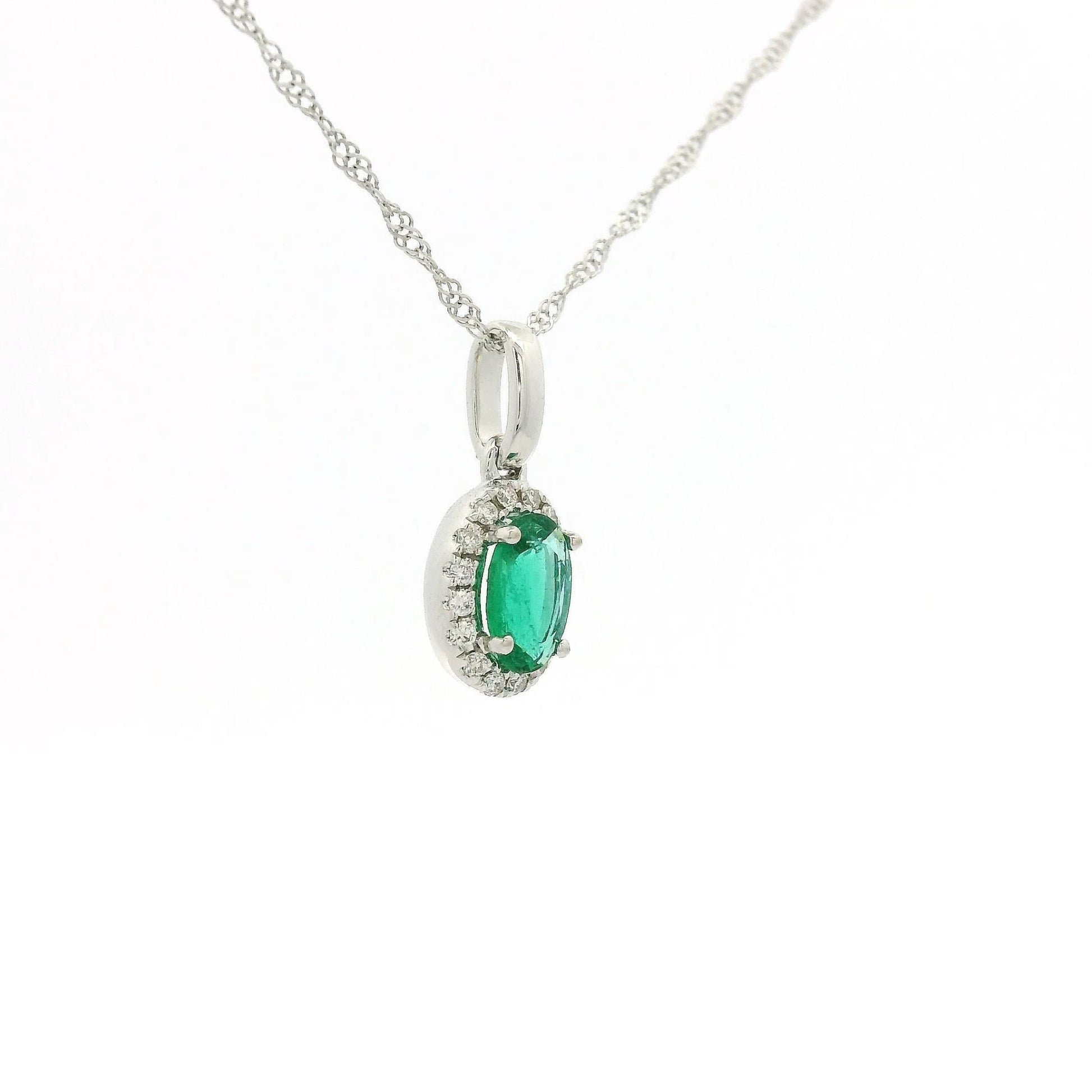 Oval Cut Emerald Pendant with Diamond Halo - Forever Rox Fine Jewelry