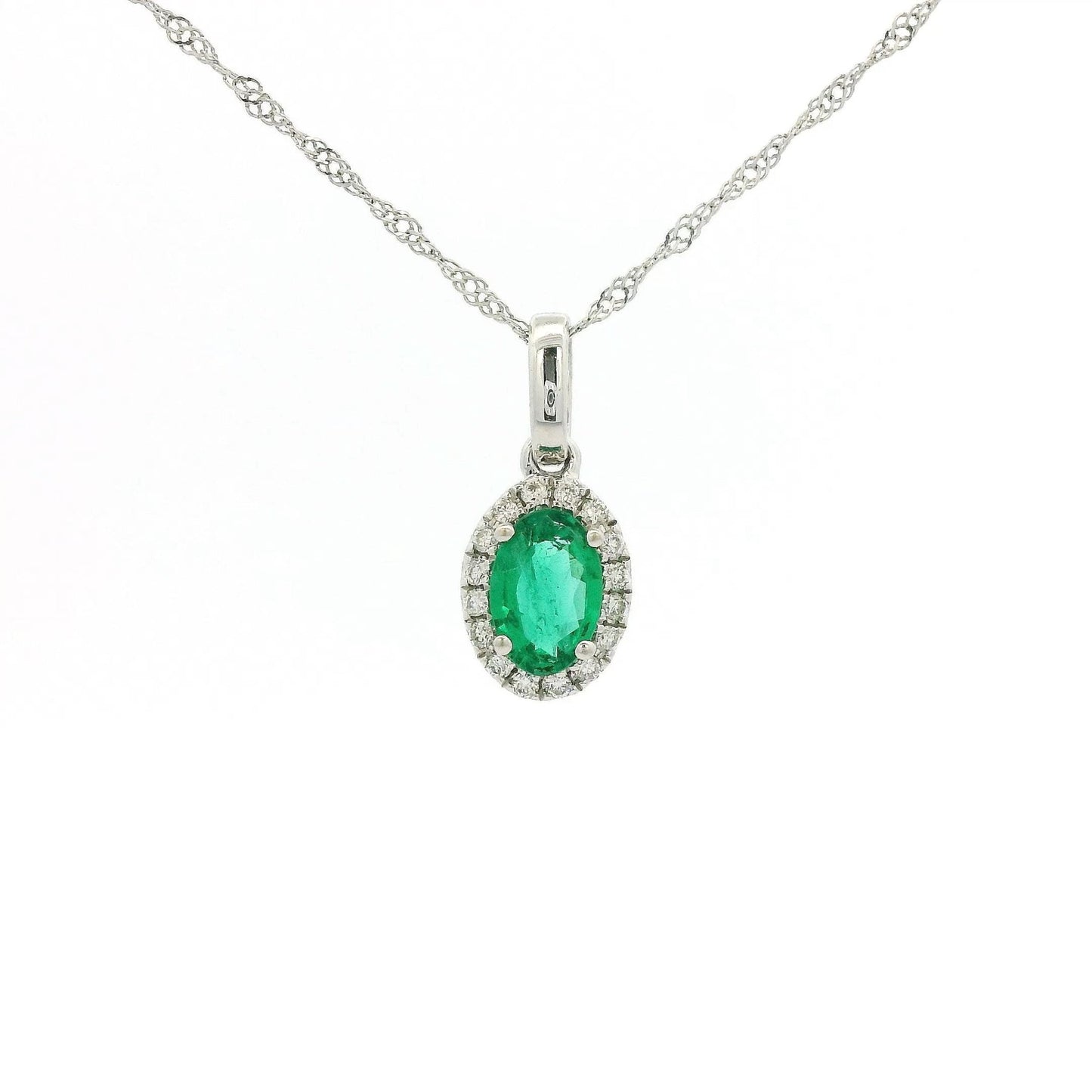 Oval Cut Emerald Pendant with Diamond Halo - Forever Rox Fine Jewelry