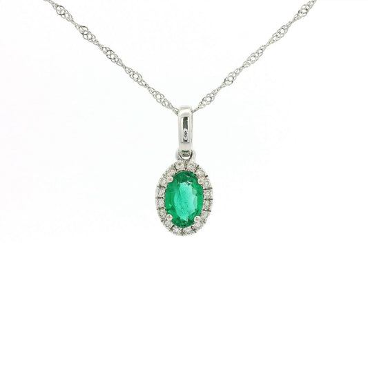 Oval Cut Emerald Pendant with Diamond Halo - Forever Rox Fine Jewelry