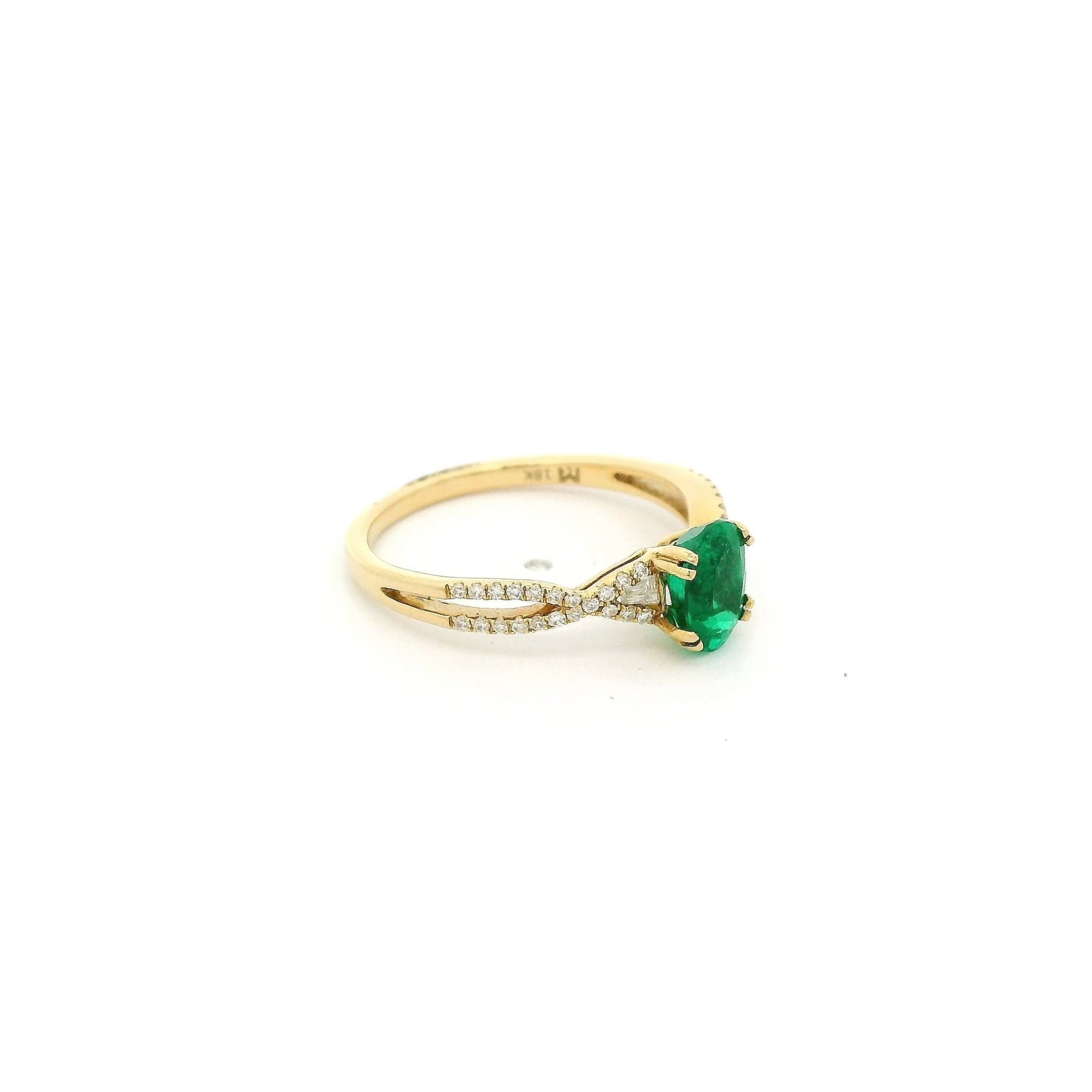 Oval Cut Emerald Ring with Two Tapered Baguettes & Diamonds Down Crossover Split Shank - Forever Rox Fine Jewelry