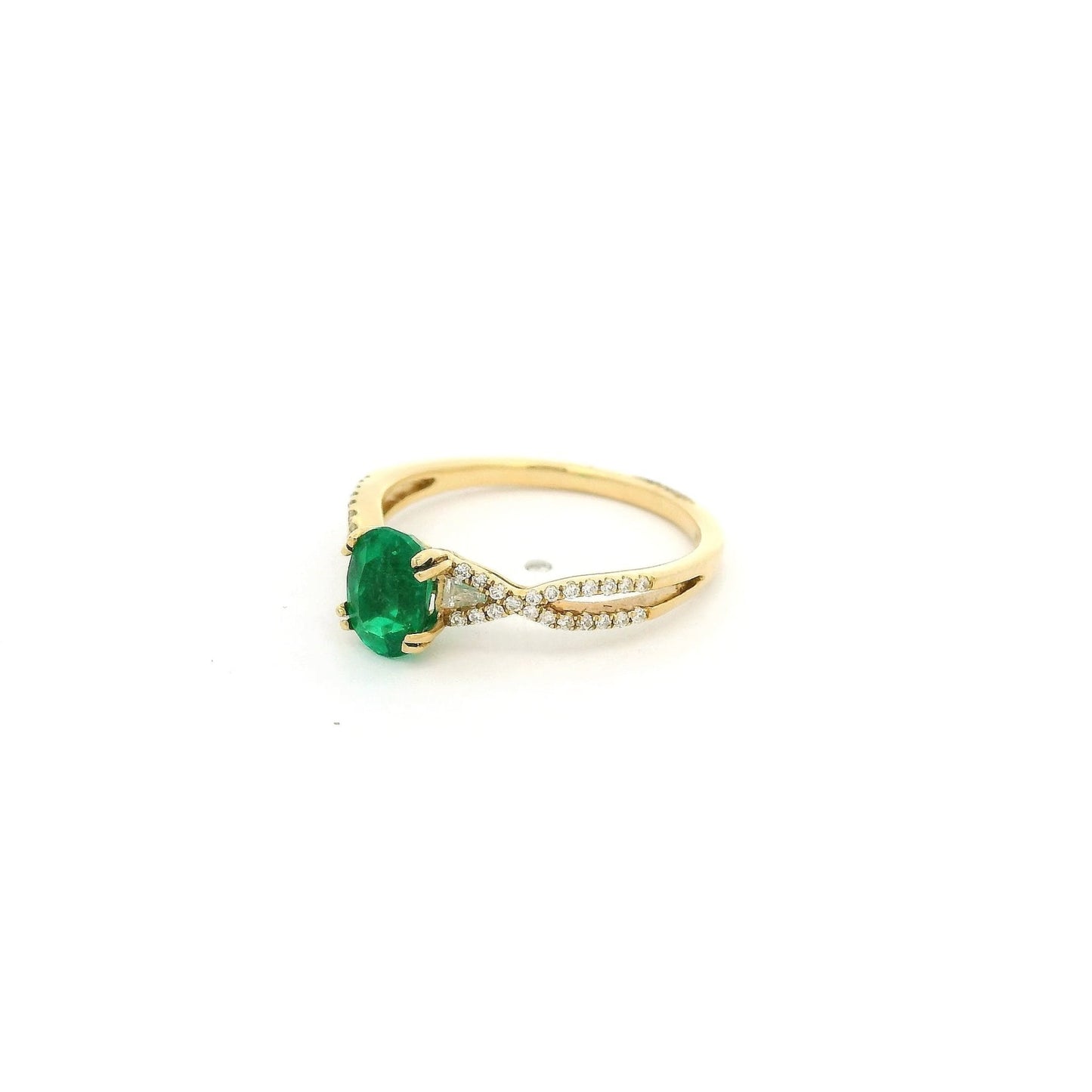 Oval Cut Emerald Ring with Two Tapered Baguettes & Diamonds Down Crossover Split Shank - Forever Rox Fine Jewelry