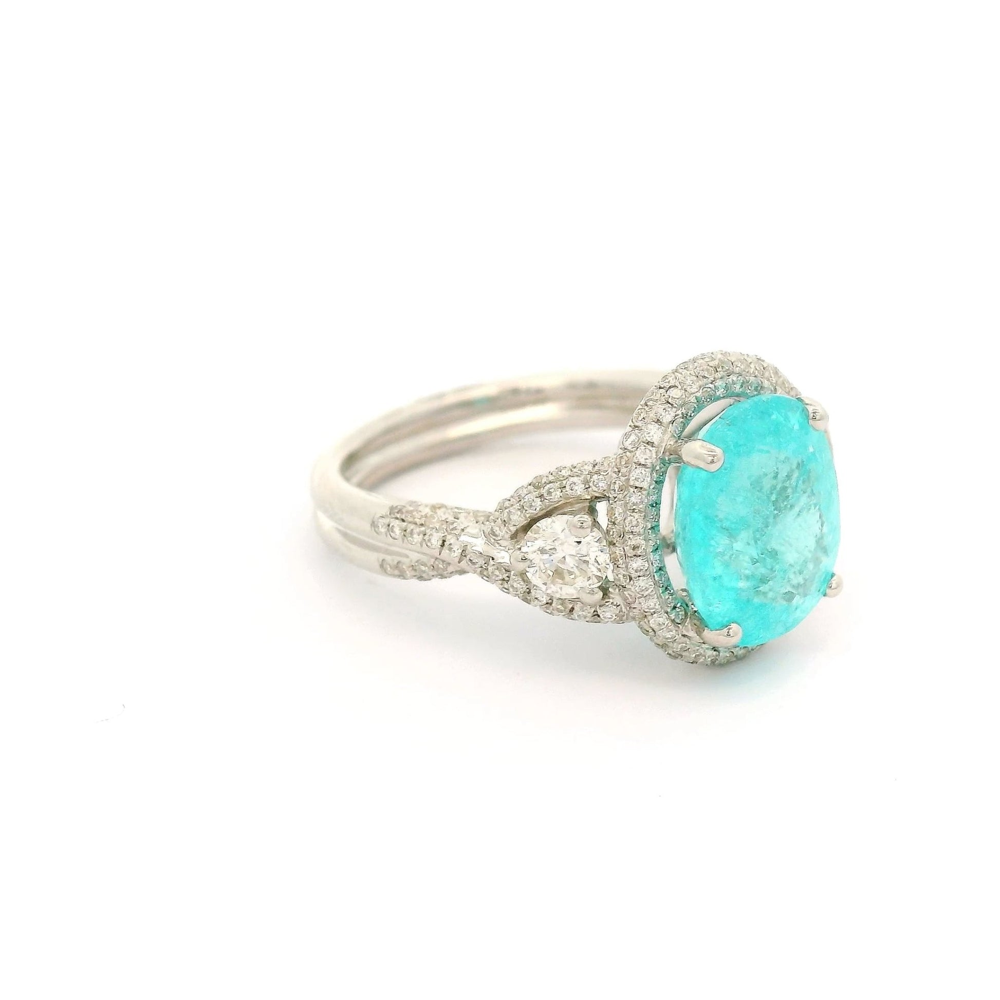 Oval Cut Lighting Blue Paraiba Tourmaline & Diamond Ring - Forever Rox