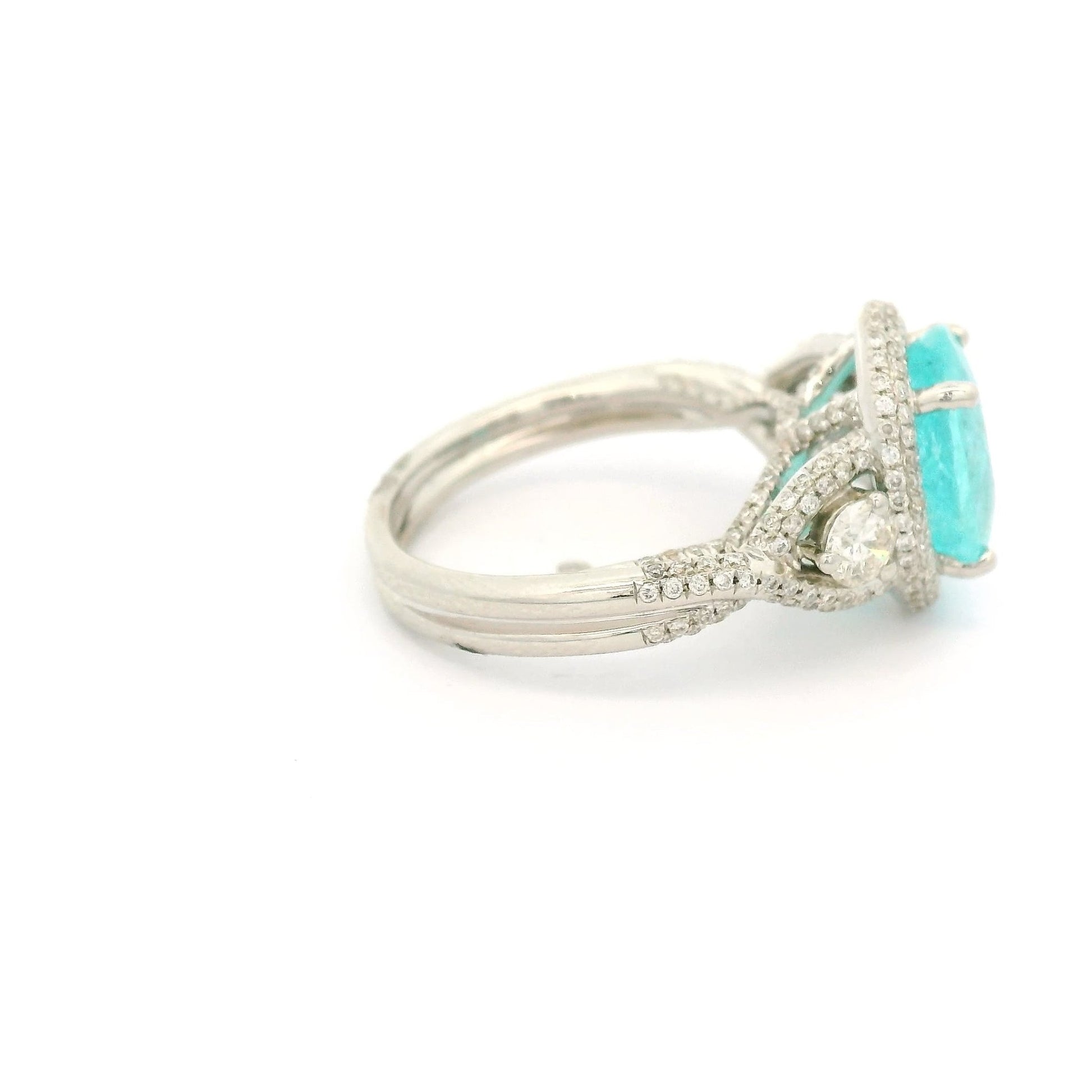 Oval Cut Lighting Blue Paraiba Tourmaline & Diamond Ring - Forever Rox