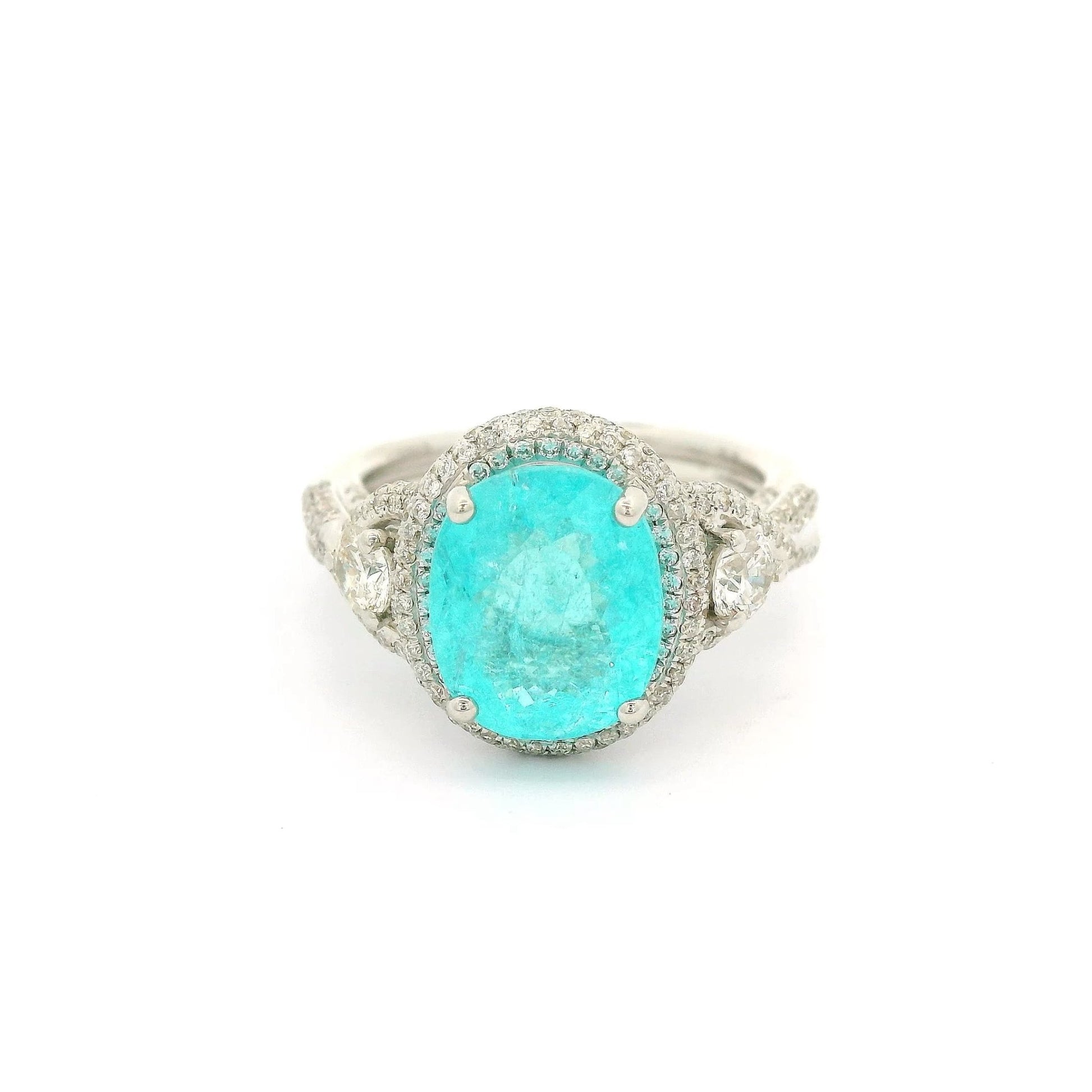 Oval Cut Lighting Blue Paraiba Tourmaline & Diamond Ring - Forever Rox