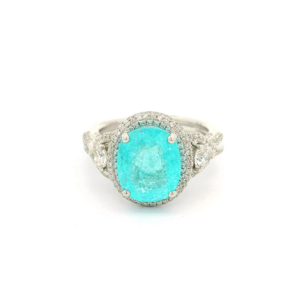 Oval Cut Lighting Blue Paraiba Tourmaline & Diamond Ring - Forever Rox