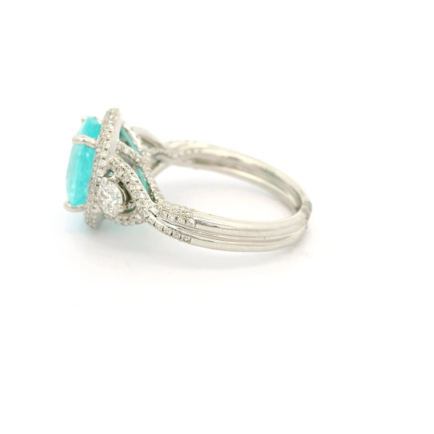 Oval Cut Lighting Blue Paraiba Tourmaline & Diamond Ring - Forever Rox