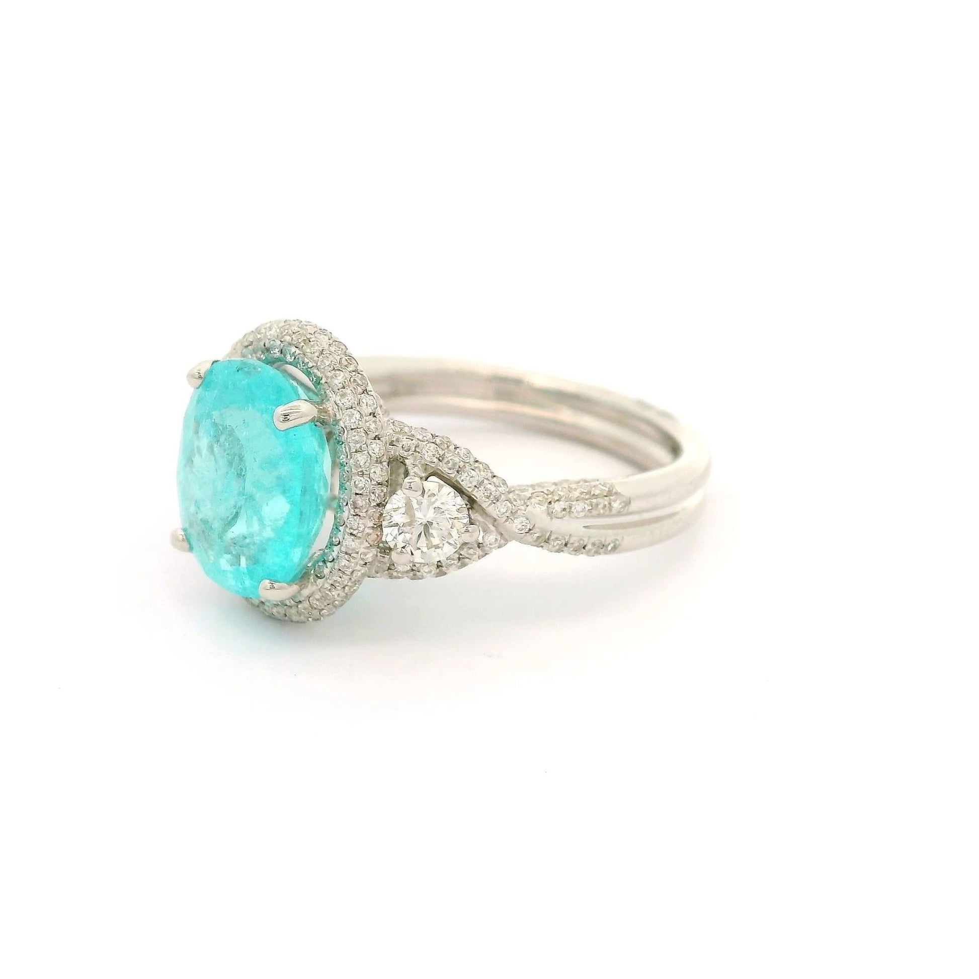 Oval Cut Lighting Blue Paraiba Tourmaline & Diamond Ring - Forever Rox